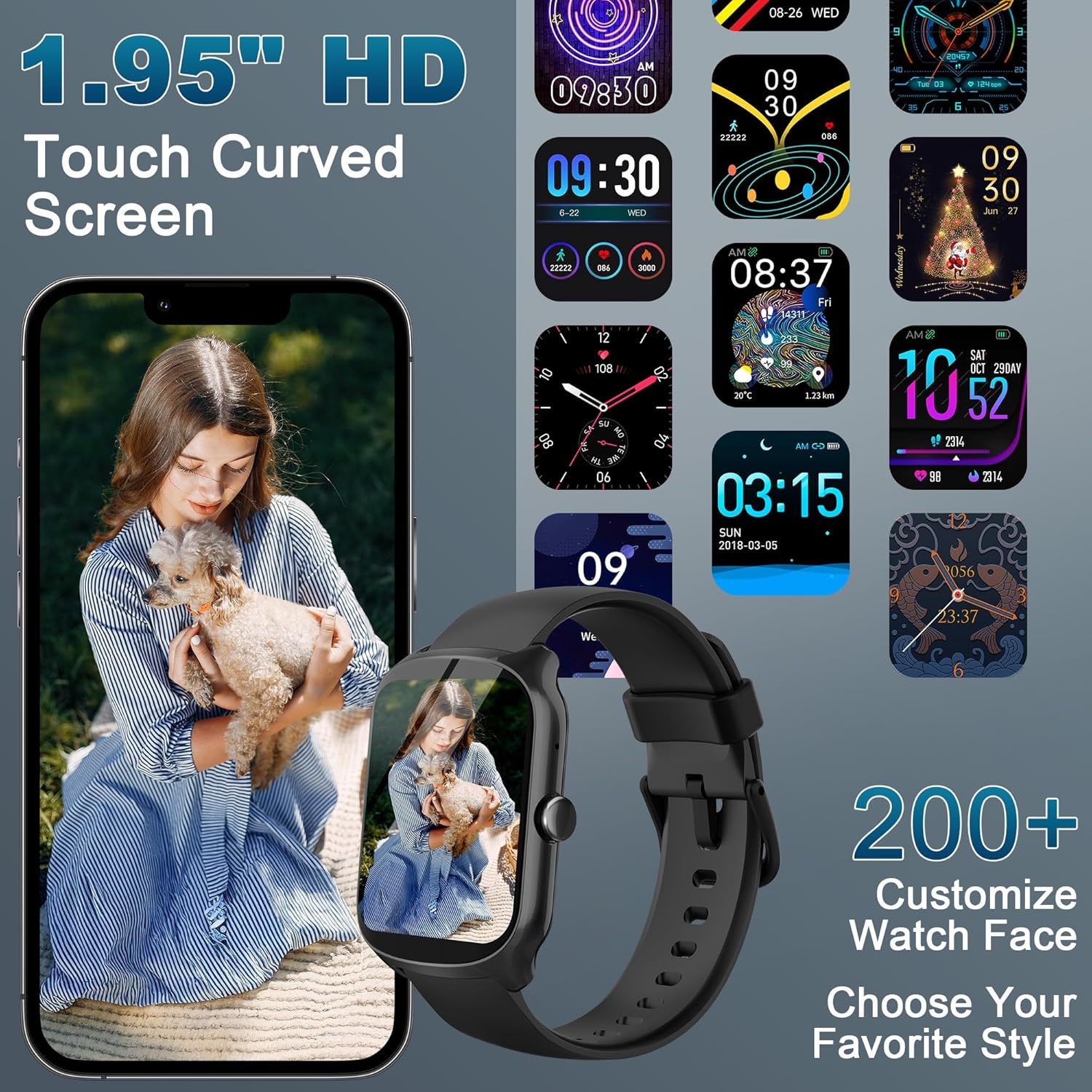STECEi Smartwatch Herren Damen 1,95 Zoll Fitnessuhr mit Telefonfunktion, Smartwatch 100+ Sportmodi, IP68 wasserdicht, Fitness-Tracker mit Schrittzähler, Herzfrequenzmesser und Schlafmonitor für iOS und Android – Bild 2