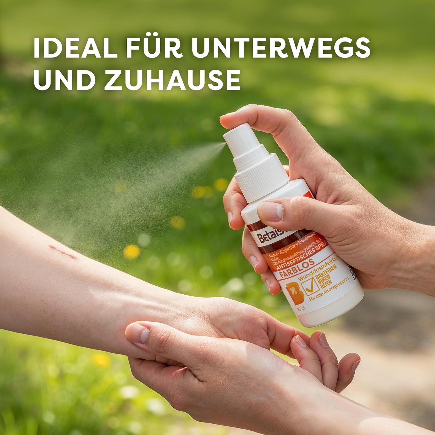 Betaisoctin-Spray 250 ml: Farbloses Antiseptikum für kleine Wunden und Hautdesinfektion, breites Wirkungsspektrum gegen Bakterien, Viren und Hefen, wirksam und schonend bei alltäglichen Wunden – Bild 4