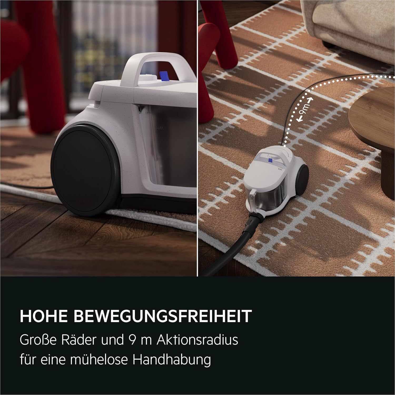 AEG Clean 5000 Staubsauger ohne Beutel, Bodenstaubsauger für alle Bodenflächen, Zubehör, 1000 Watt, 9 m Aktionsradius, 2 L Staubbehälter, 60 % recyceltes Material, waschbarer HEPA-Filter, dunkelrot, AL51C1DRF – Bild 4