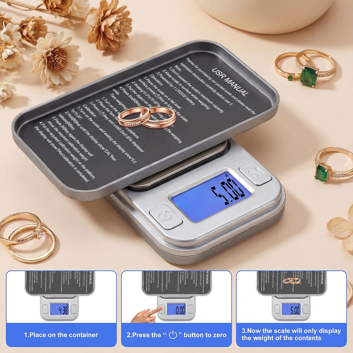 Diyife Mini-Präzisionswaage, Taschenwaage 0,01 G, ultraportable digitale Präzisionswaage 200 G, LCD-Display & Tara-Funktion, mit Aufbewahrungsbox & 8 Einheiten, Buchstabenwaage für Schmuck, Medizin – Silber – Bild 5