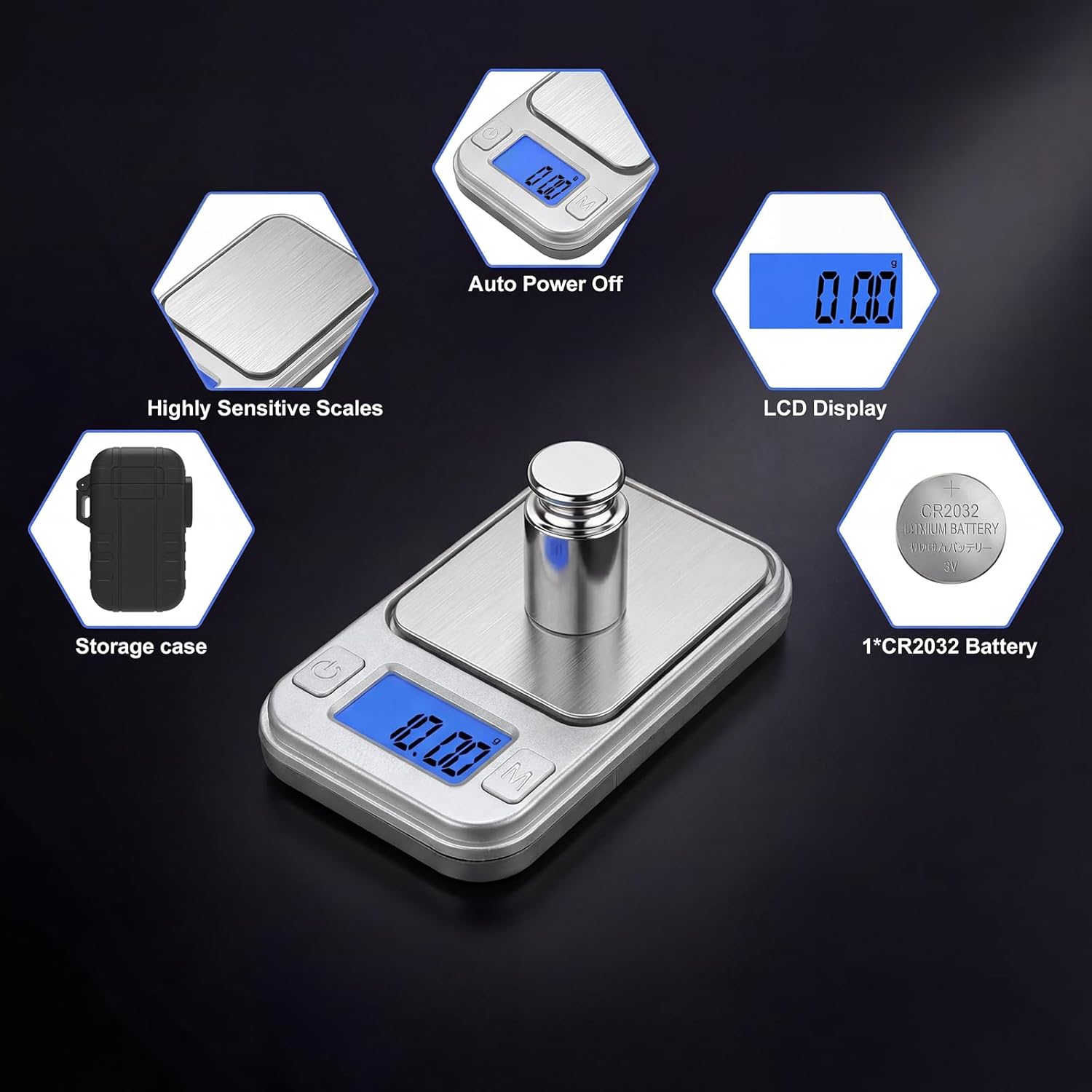 Diyife Mini-Präzisionswaage, Taschenwaage 0,01 G, ultraportable digitale Präzisionswaage 200 G, LCD-Display & Tara-Funktion, mit Aufbewahrungsbox & 8 Einheiten, Buchstabenwaage für Schmuck, Medizin – Silber – Bild 6