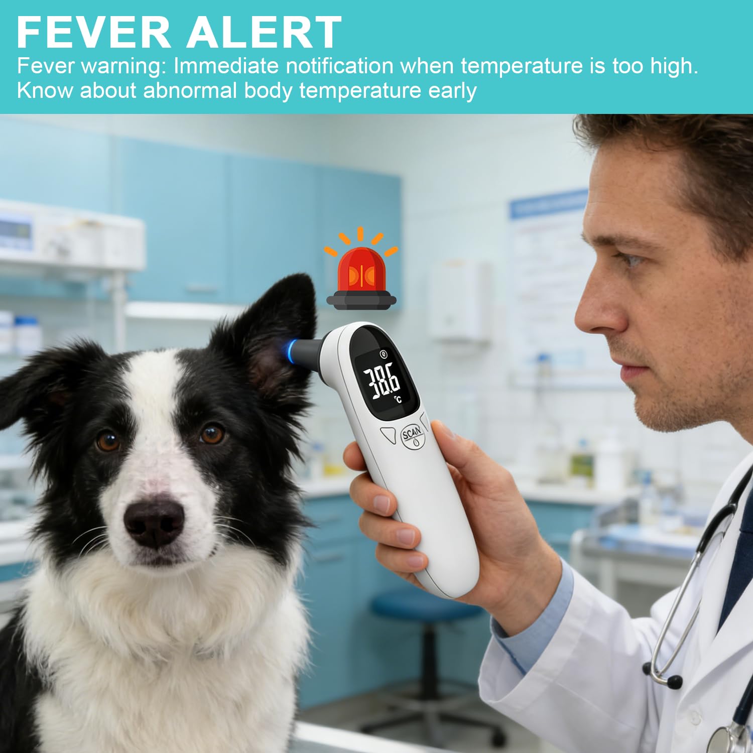 Ohrthermometer Hund, Fieberthermometer Ohr Hund mit LED-Anzeige, Digitales Haustierthermometer für Hunde und Katzen, 12,8 x 3,9 cm Tragbares Ohrthermometer für Katzen, Hunde, Kühe, Ferd (Weiß) – Bild 6
