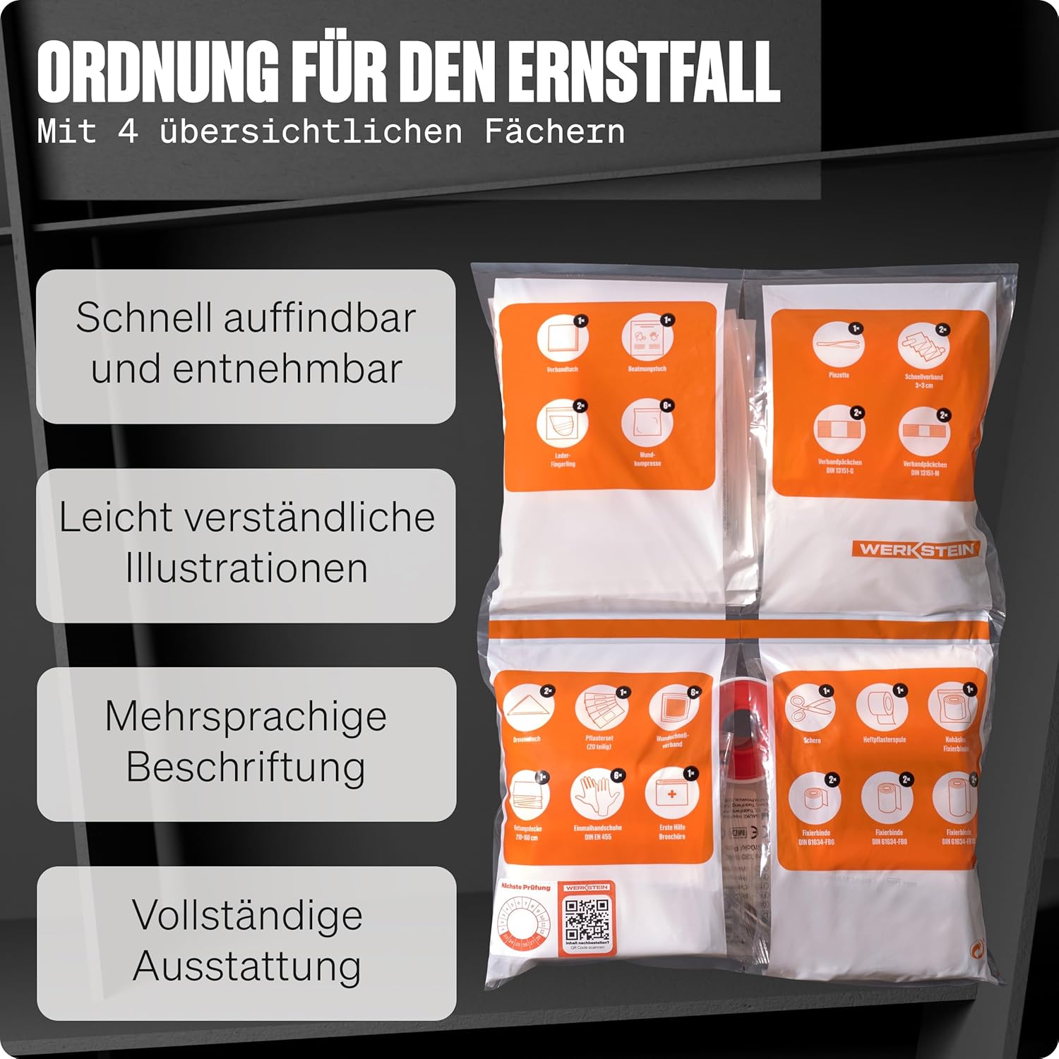Erste-Hilfe-Kasten klein mit Inhalt nach DIN 13157 I Erste-Hilfe-Set-Bedienung inkl. praktischer Wandhalterung & 5 x Aufkleber I Erste-Hilfe-Set DIN 13157 für Betriebe, Einrichtungen und Zuhause – Bild 5
