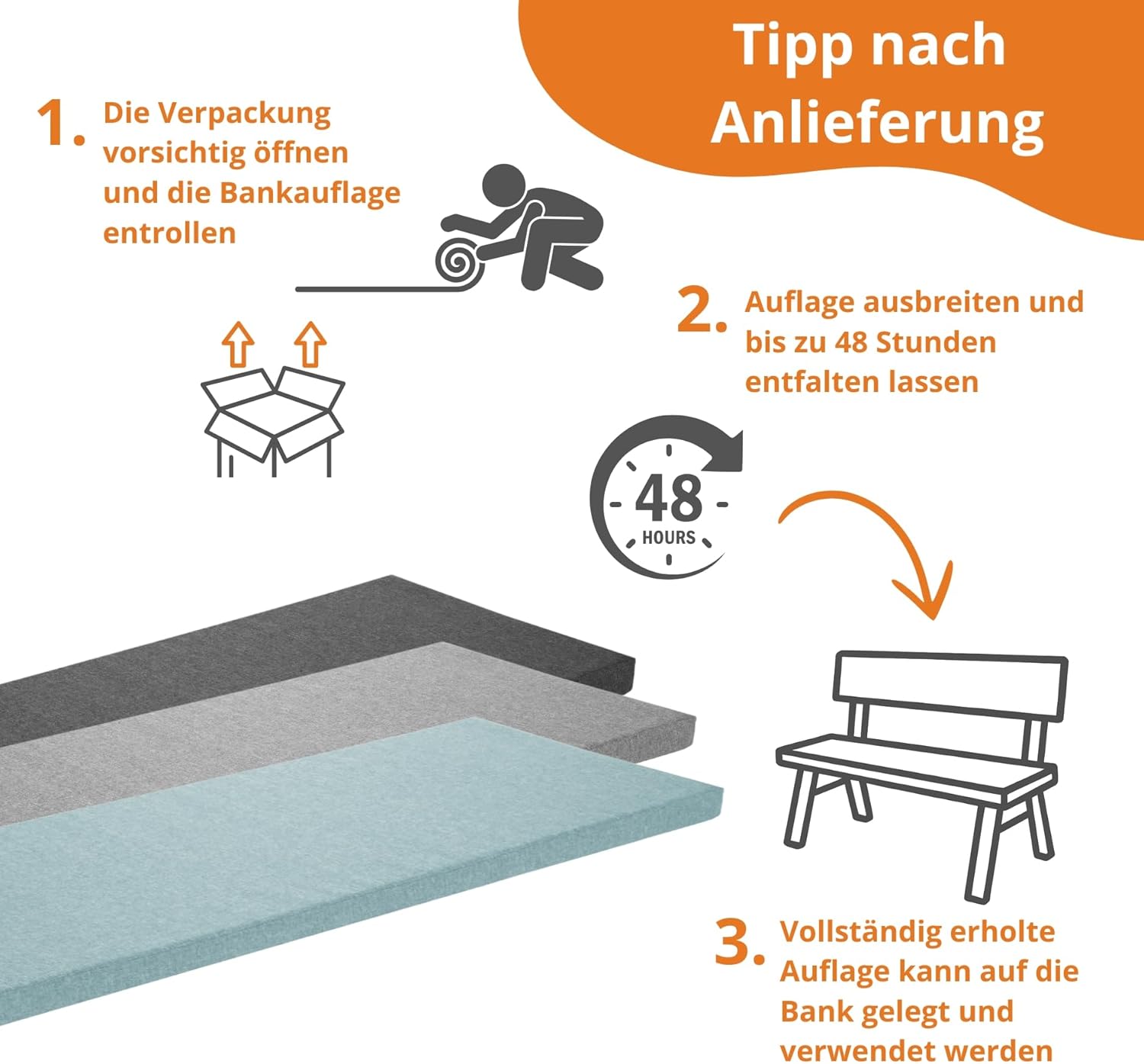 sleepling Bankauflage, Dunkelgrau, 110 x 40 cm, Bankauflage, Sitzkissen für Fensterbank, waschbarer Bezug, rutschfeste Unterseite, hergestellt in der EU – Bild 6