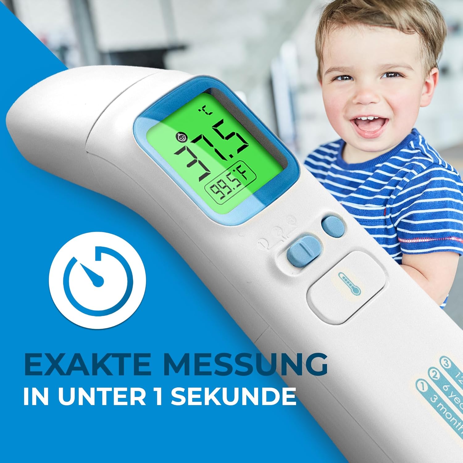 GRUNDIG Fieberthermometer Testsieger – Keine Folgekosten – Thermometer für Babys, Kinder, Erwachsene – Hochpräzises kontaktloses und digitales Fieber an Ohr, Stirn und Gegenständen (inkl. Batterien) – Bild 4