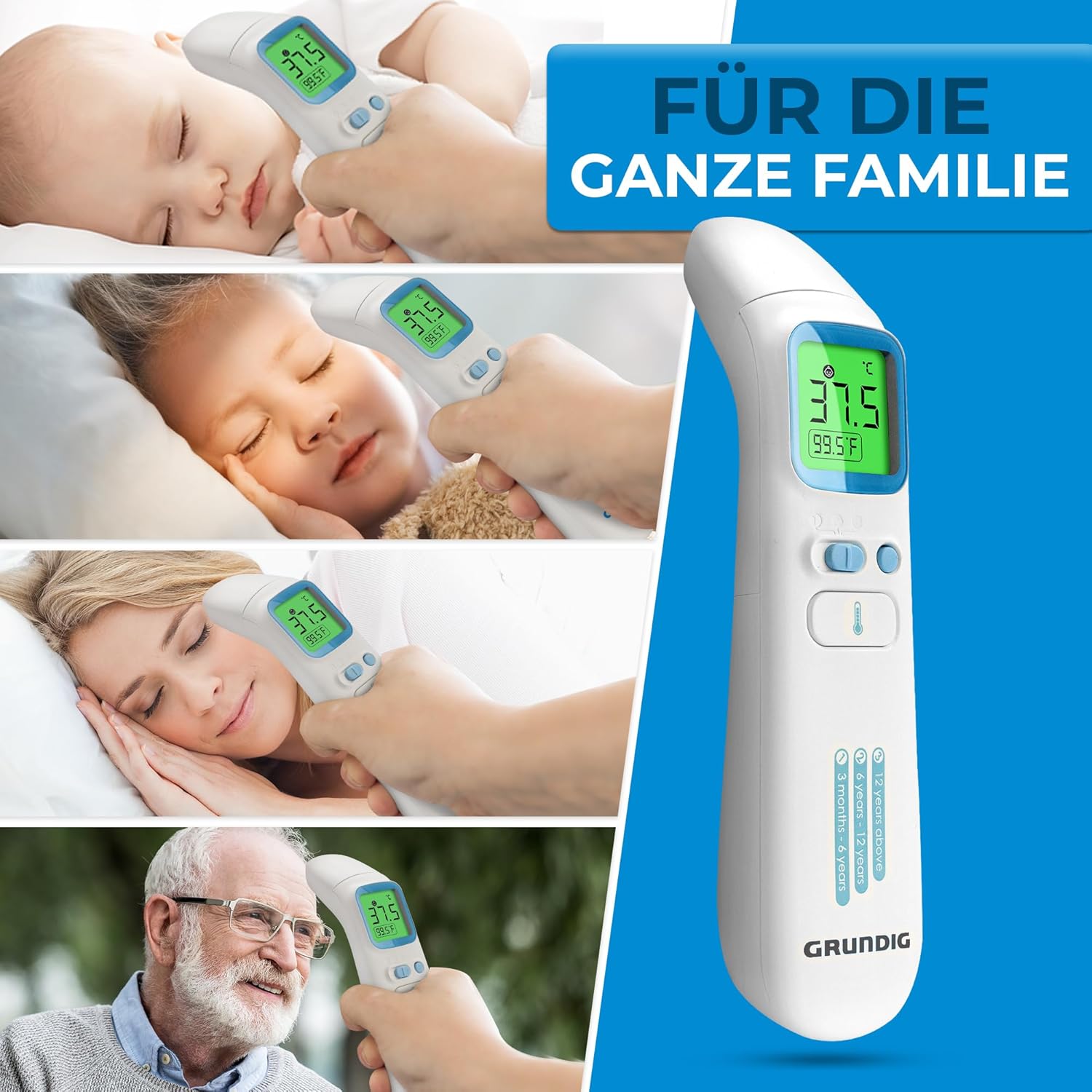 GRUNDIG Fieberthermometer Testsieger – Keine Folgekosten – Thermometer für Babys, Kinder, Erwachsene – Hochpräzises kontaktloses und digitales Fieber an Ohr, Stirn und Gegenständen (inkl. Batterien) – Bild 7