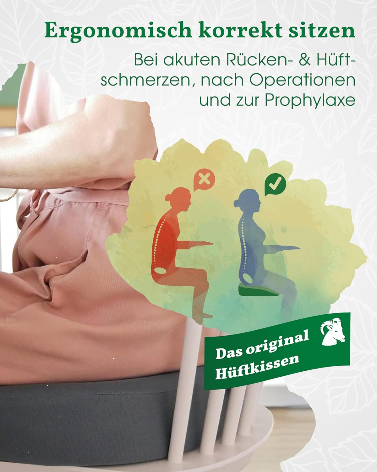 Hüftkissen – Das Original Orthopädisches Sitzkissen – Ergonomisches Keilkissen für Bürostuhl & Stuhl – Entlastet Rücken, Hüfte, Knie & LWS – Gegen Schmerzen & aufrechtes Sitzen – Bild 5