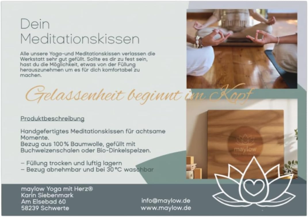 Yoga-Kissen, H 15 cm, Stickerei, Shanti-Sonne oder Labyrinth, waschbarer Bezug, gefüllt mit Buchweizenschalen, bequem, hochwertig, personalisierbar nach Wunsch – Bild 8