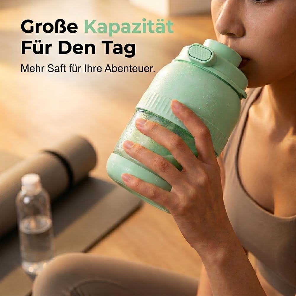 Tragbarer Mixer, 500 ml Fresh Juice Mixer Flasche, Smoothie Maker mit 10 Klingen, Smoothie Maker to Go, Kabellos USB Wiederaufladbarer Mini-Mixer, für Reise Büro Sport Fitness Küche (Einzelkappe 1 Stück) – Bild 6