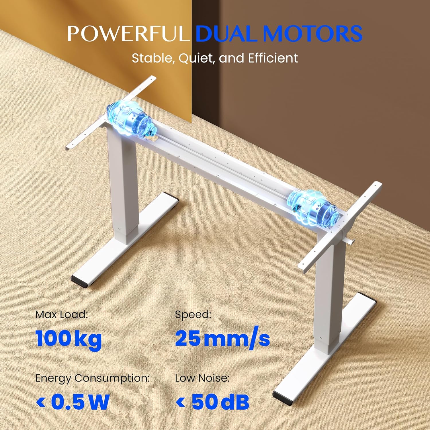 FLEXISPOT höhenverstellbarer Schreibtisch mit 2 Motoren, 25 mm einteilige Tischplatte, ergonomischer Bürotisch, 120 x 80 cm, weiß, weißes Gestell – Bild 8