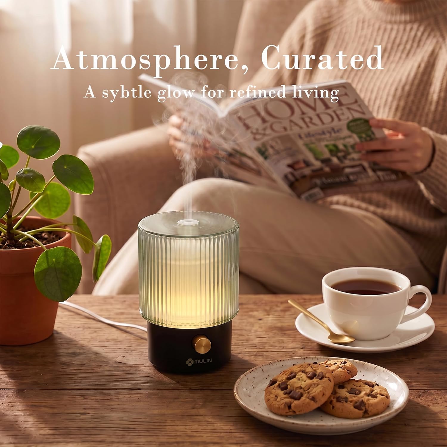 MULIN Aroma-Diffusor 100 ml, mundgeblasener Glas-Duftöl-Diffusor, leiser Ultraschall-Aromatherapie-Diffusor für ätherische Öle, 7-Farben-LED-Licht, BPA-frei, für den Heimgebrauch – Bild 4