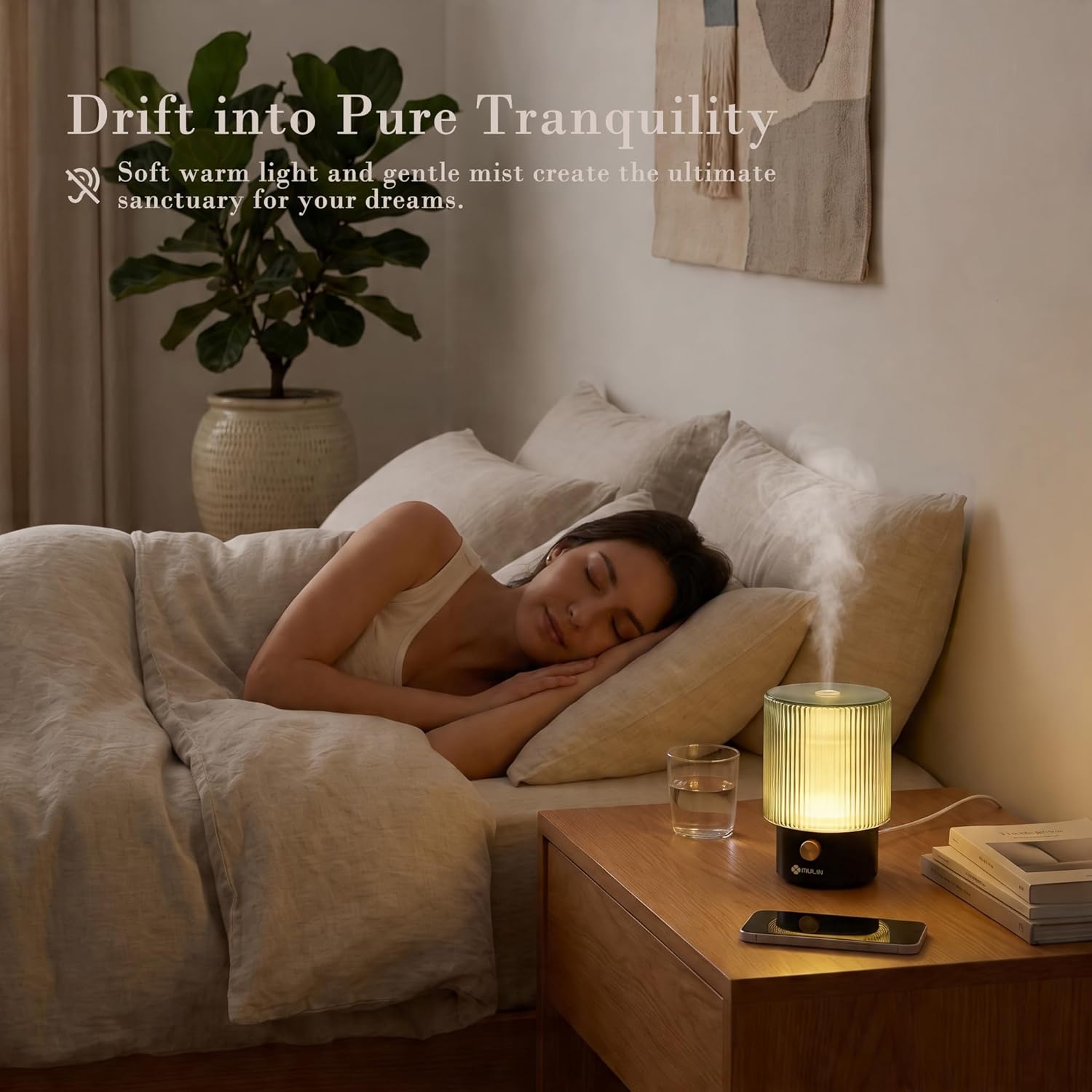 MULIN Aroma-Diffusor 100 ml, mundgeblasener Glas-Duftöl-Diffusor, leiser Ultraschall-Aromatherapie-Diffusor für ätherische Öle, 7-Farben-LED-Licht, BPA-frei, für den Heimgebrauch – Bild 5