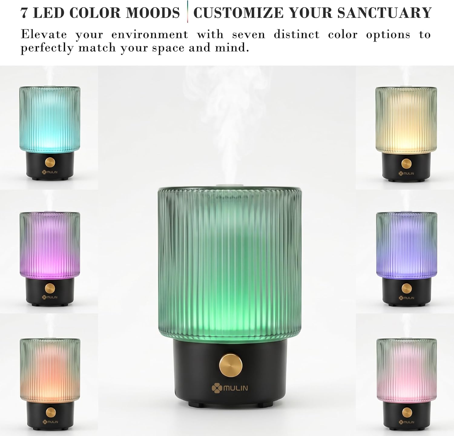 MULIN Aroma-Diffusor 100 ml, mundgeblasener Glas-Duftöl-Diffusor, leiser Ultraschall-Aromatherapie-Diffusor für ätherische Öle, 7-Farben-LED-Licht, BPA-frei, für den Heimgebrauch – Bild 8
