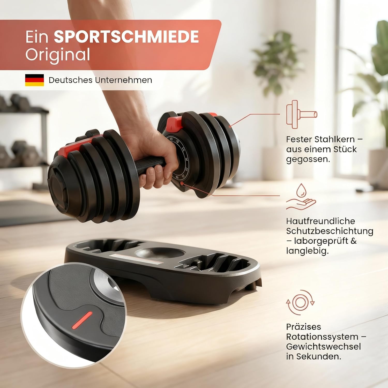 SPORTSCHMIEDE Verstellbare Hanteln (Easy Switch) Hantelset für Männer und Frauen – Ideal für Krafttraining & Fitness, Hantelset, Hanteln für Zuhause – Auch als 3-in-1 – Home Gym – Bild 3