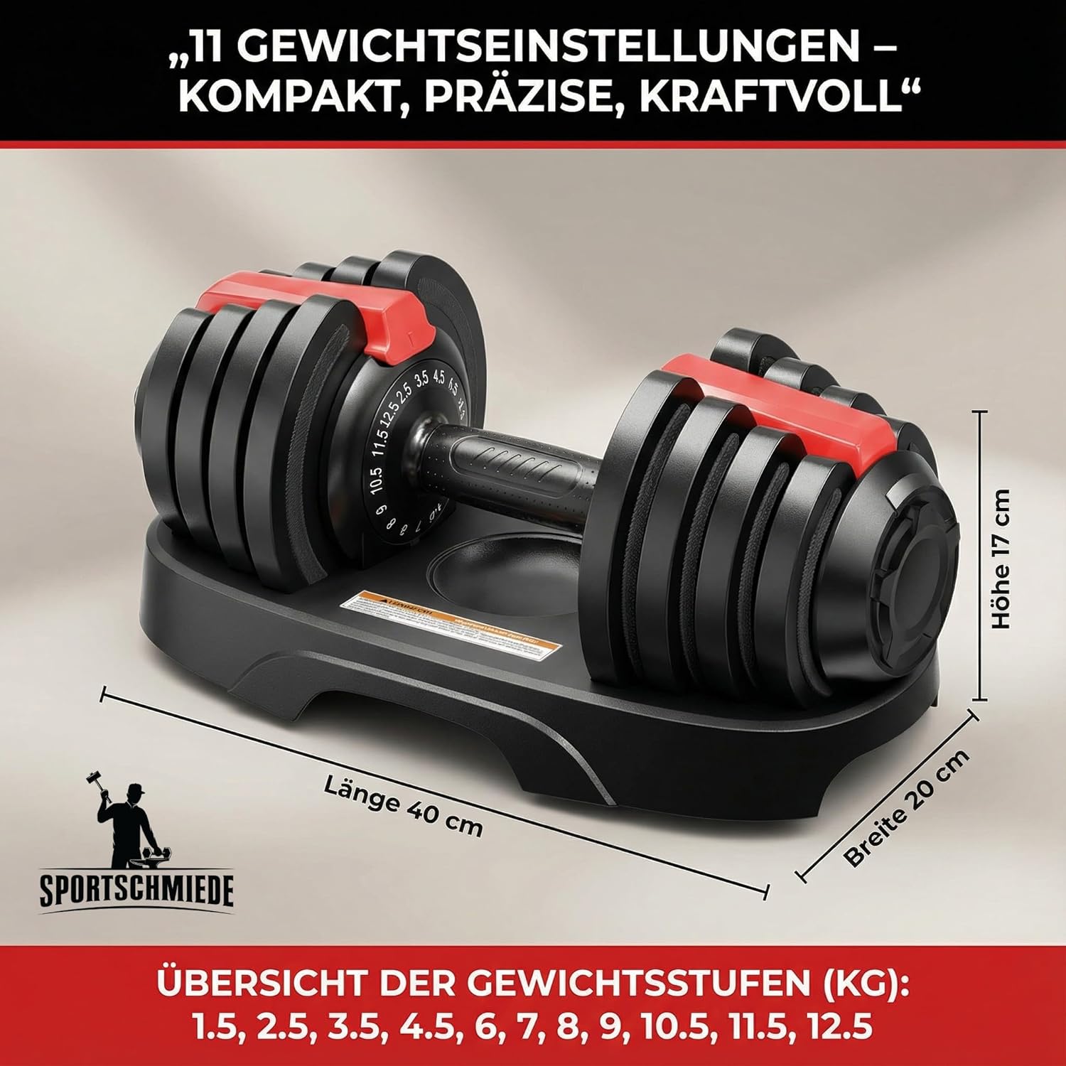 SPORTSCHMIEDE Verstellbare Hanteln (Easy Switch) Hantelset für Männer und Frauen – Ideal für Krafttraining & Fitness, Hantelset, Hanteln für Zuhause – Auch als 3-in-1 – Home Gym – Bild 6