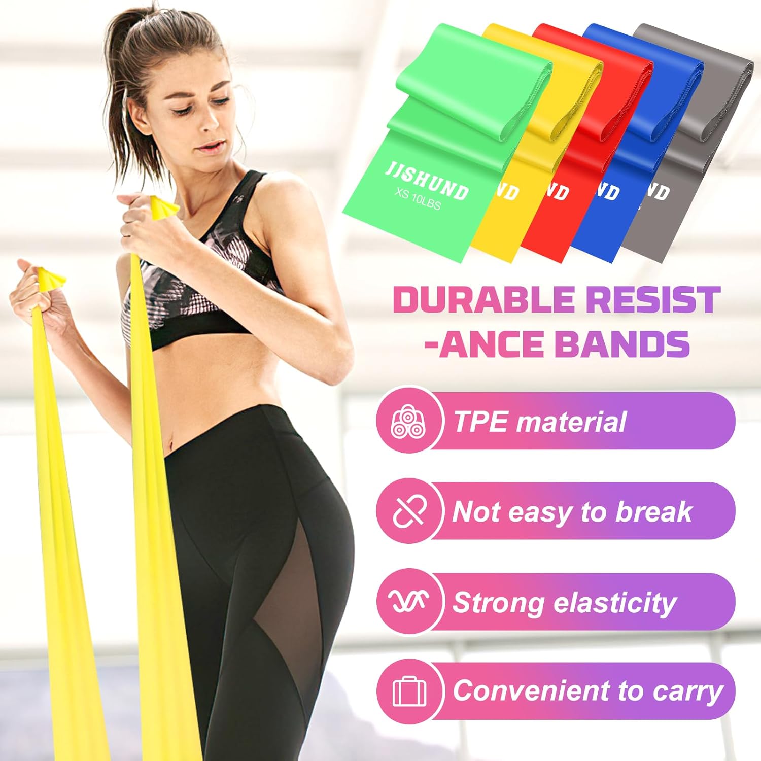 Fitnessbänder 5er Set, Gymnastikband Widerstandsbänder in 5 Stärken Fitnessband Widerstandsbänder mit Übungsanleitung für Pilates Yoga Krafttraining für Männer und Frauen – Bild 4