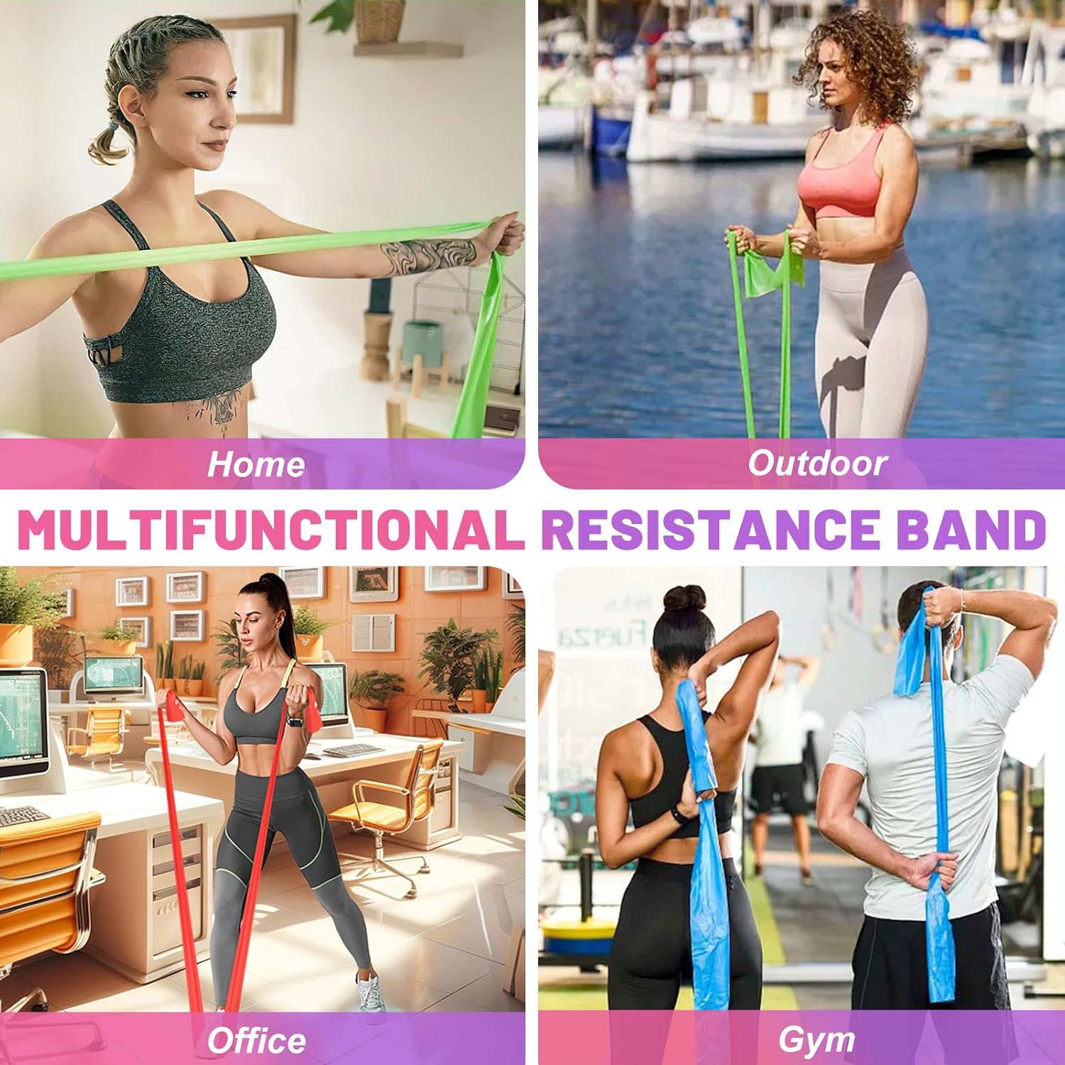 Fitnessbänder 5er Set, Gymnastikband Widerstandsbänder in 5 Stärken Fitnessband Widerstandsbänder mit Übungsanleitung für Pilates Yoga Krafttraining für Männer und Frauen – Bild 7