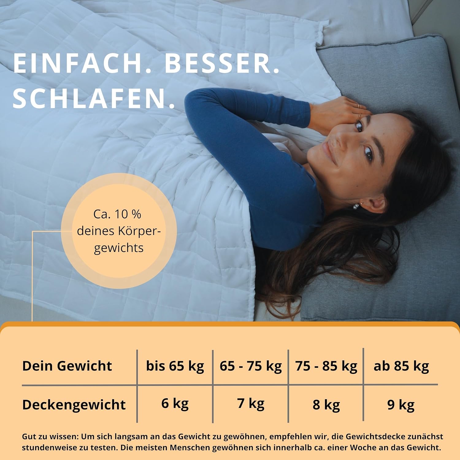 HARMONY Gewichtsdecke, 135 x 200 cm, atmungsaktiv, Öko-Tex-zertifiziert, schwere Anti-Stress-Decke für besseren Schlaf, Therapiedecke, Entspannungsdecke, 6 kg, 7 kg, 8 kg, 9 kg, inklusive Geschenkbox – Bild 6