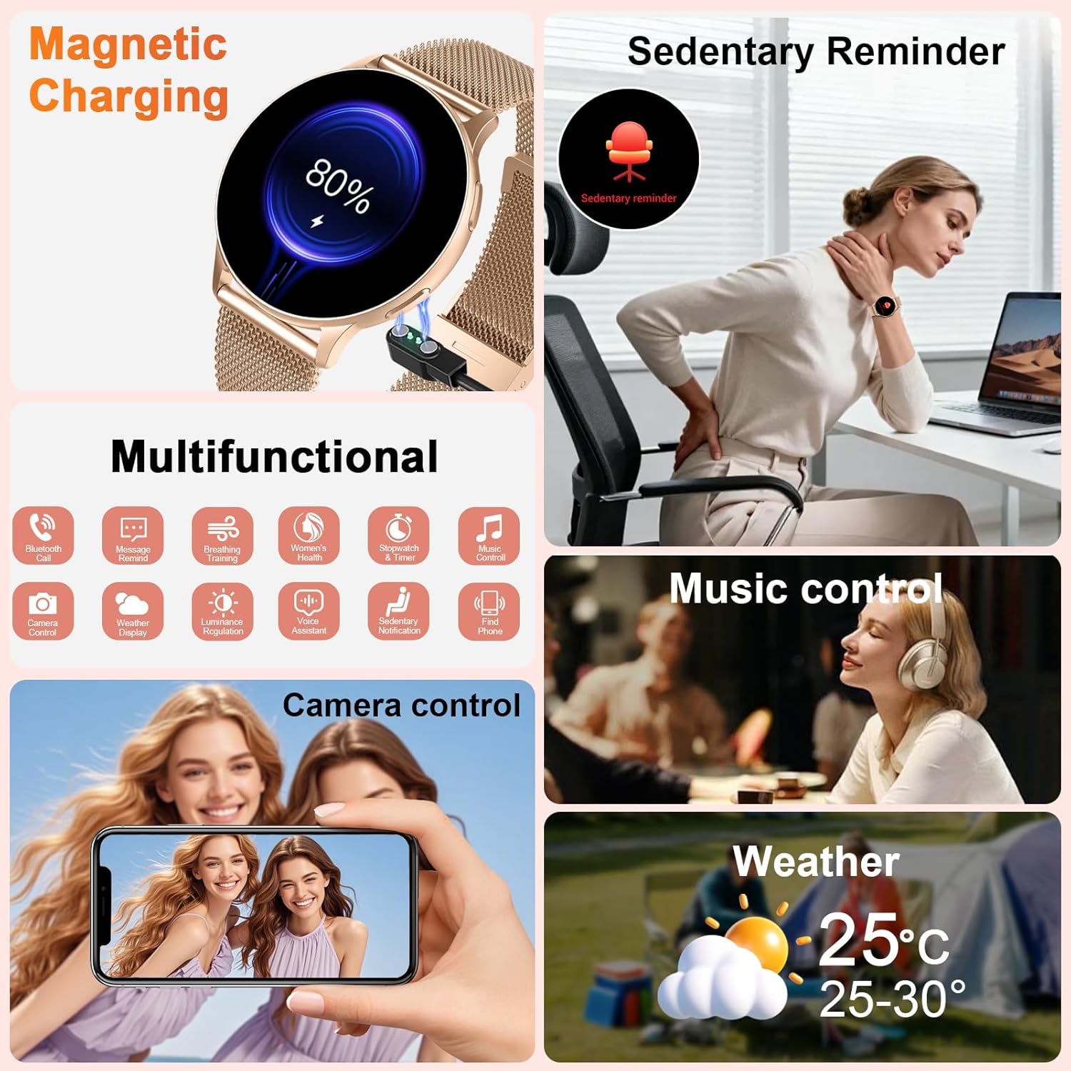Smartwatch Damen, 1.32" AMOLED Smart Watch Telefonfunktion, Herzfrequenz Schlafmonitor SpO2 Schrittzähler Uhr Damen, 120+Sportmodi Fitnessuhr, IP68 Wasserdicht Fitness Tracker für iOS Android Roségold – Bild 6