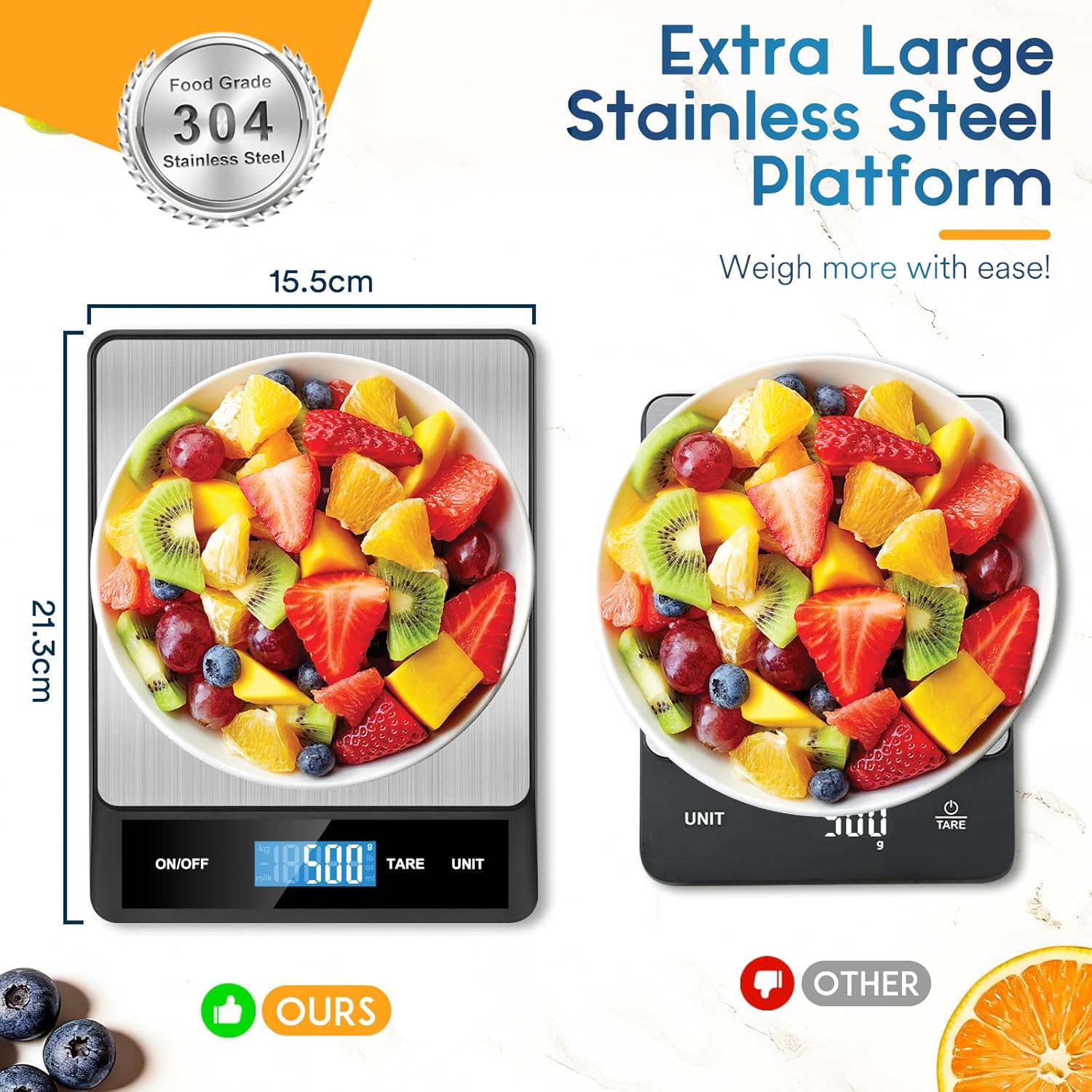 Zivacate 5 kg Digitale Küchenwaage, 1 g Präzision, Küchenwaage mit LCD-Display, große Wiegefläche aus Edelstahl, 6 Einheiten mit Wiegefunktion, für Küche, Kochen, Backen, Zuhause und Büro – Bild 2
