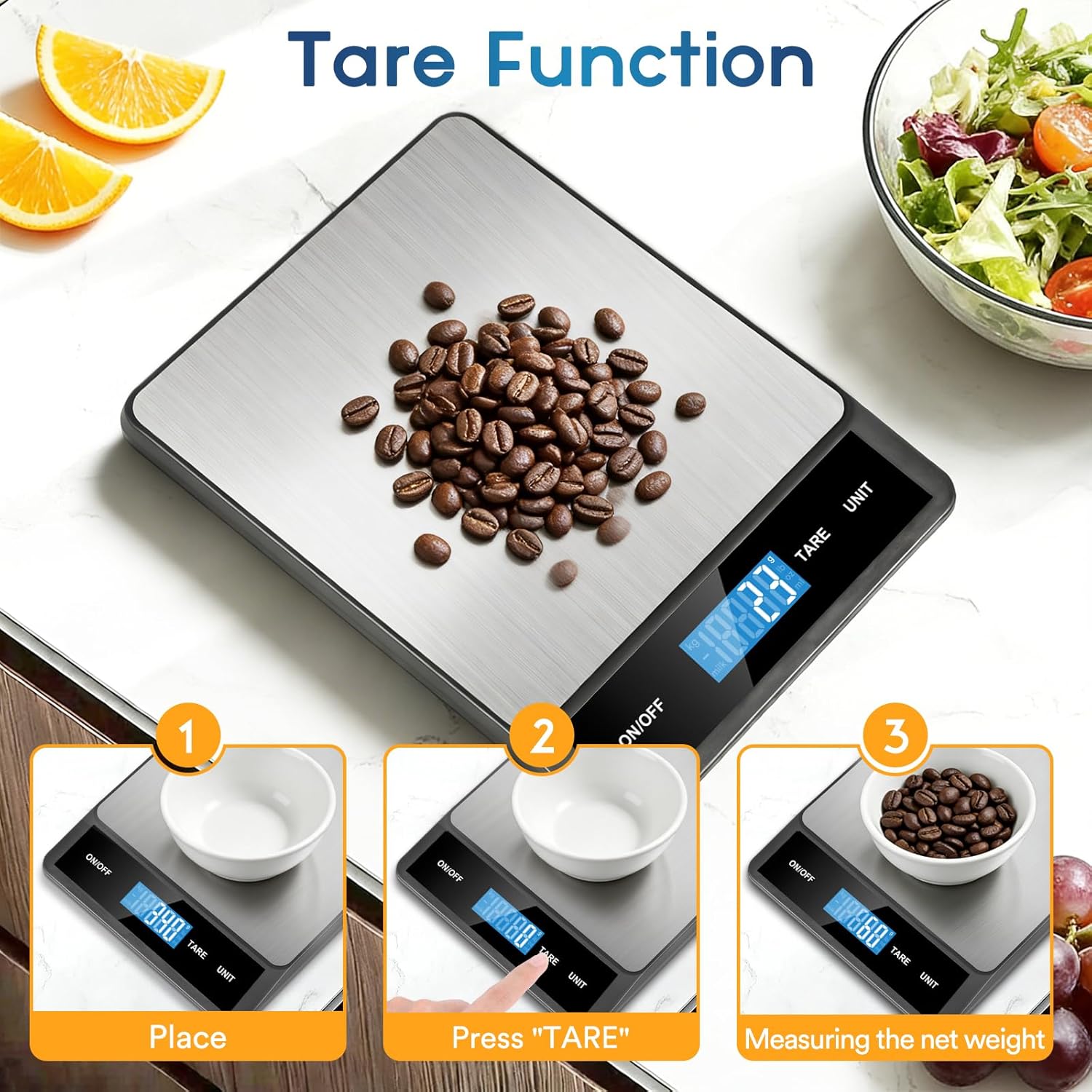 Zivacate 5 kg Digitale Küchenwaage, 1 g Präzision, Küchenwaage mit LCD-Display, große Wiegefläche aus Edelstahl, 6 Einheiten mit Wiegefunktion, für Küche, Kochen, Backen, Zuhause und Büro – Bild 6