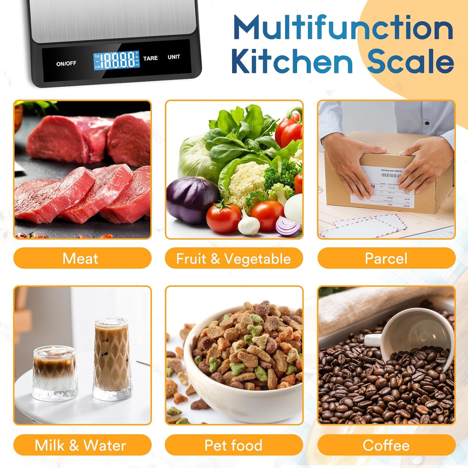 Zivacate 5 kg Digitale Küchenwaage, 1 g Präzision, Küchenwaage mit LCD-Display, große Wiegefläche aus Edelstahl, 6 Einheiten mit Wiegefunktion, für Küche, Kochen, Backen, Zuhause und Büro – Bild 9