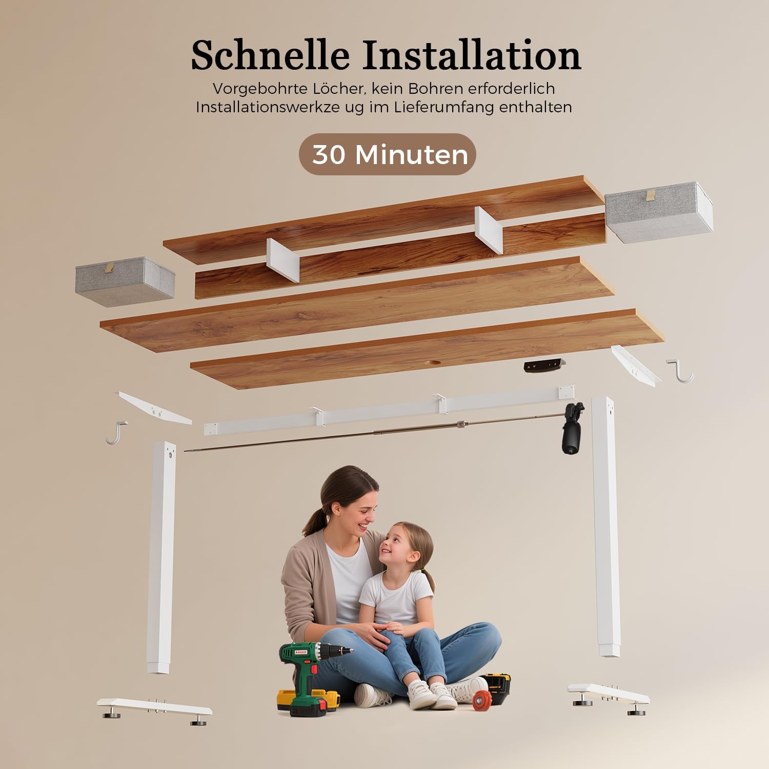 Klicelor Höhenverstellbarer Schreibtisch mit Doppelschubladen, elektrisch höhenverstellbarer Schreibtisch, Sitz-Steh-Computertisch, ergonomischer Stehschreibtisch, 160 x 60 cm, Hellbraun – Bild 7