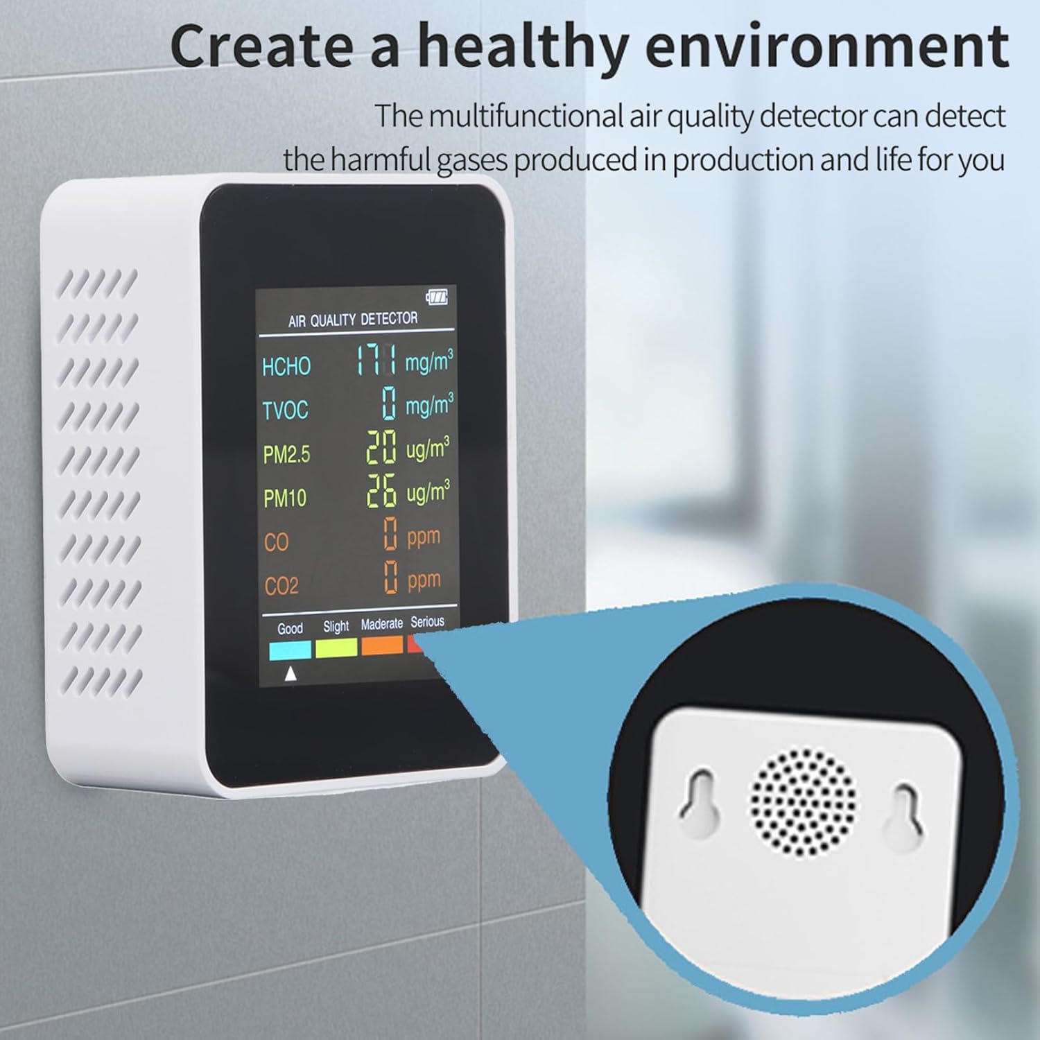 CO2-Monitor, Raumluftqualitätsmonitor, tragbares Luftqualitätsmessgerät für CO2 TVOC HCHO PM2.5 PM10-Erkennung, Luftqualitätstester für Zuhause (weiß) – Bild 2