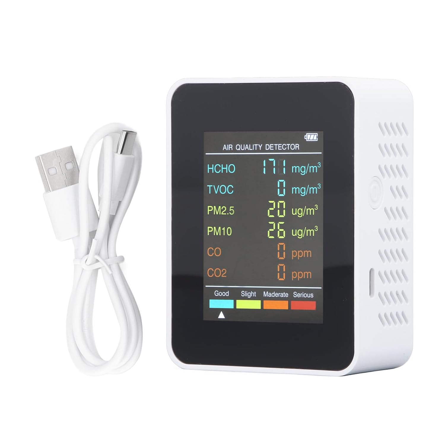 CO2-Monitor, Raumluftqualitätsmonitor, tragbares Luftqualitätsmessgerät für CO2 TVOC HCHO PM2.5 PM10-Erkennung, Luftqualitätstester für Zuhause (weiß) – Bild 7