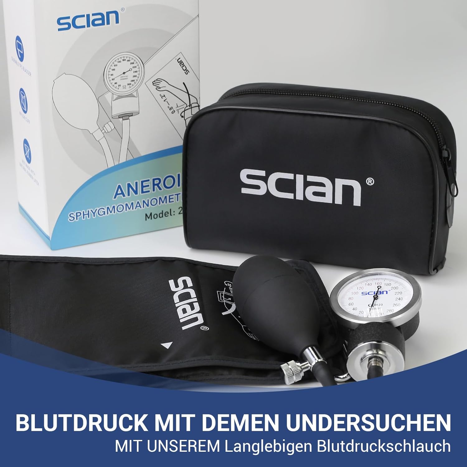 SCIAN Manuelles Blutdruckmessgerät mit europäischer Blutdruckmanschette (22–42 cm) und D-Ring – inklusive Tragetasche für Krankenschwestern, Ärzte, Senioren, Erwachsene – Schwarz – Bild 3