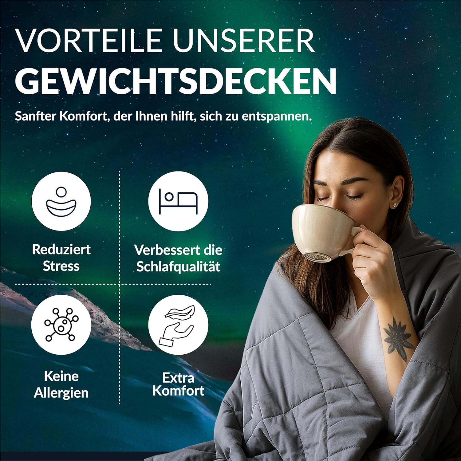 Polar Night Gewichtsdecke für Erwachsene 155 x 220 cm, 7 kg – Gewichtsdecke für Tiefschlaf, schwere Decke, Therapiedecke aus 100 % Mikrofaser, Entspannungsdecke, Öko-Tex 100 Standard-Bettdecke – Bild 4