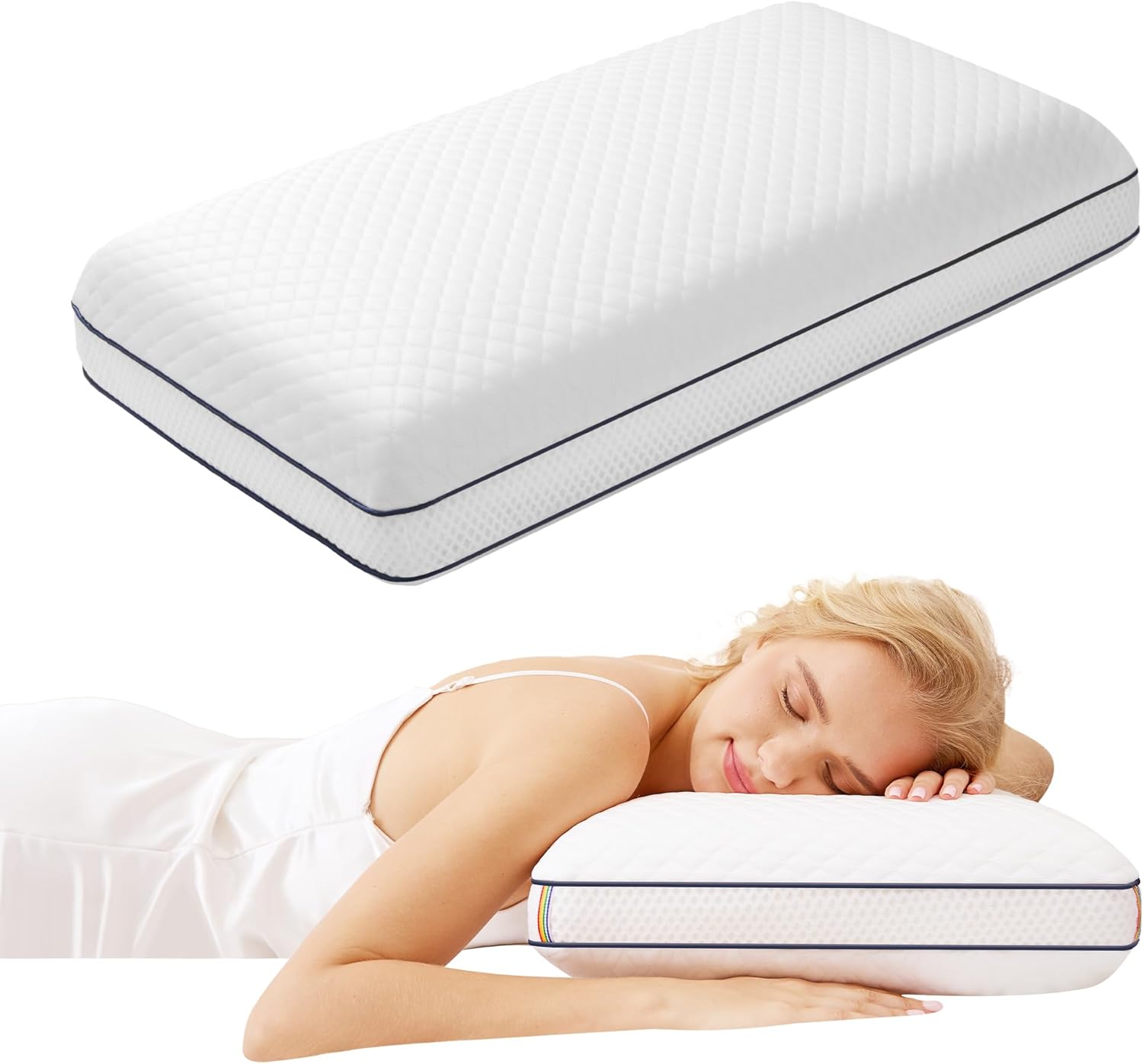 Gel-Memory-Schaum-Kissen, orthopädisches Kissen für Seitenschläfer, ergonomisches Kissen mit abnehmbarem Bezug, Kissen gegen Nackenschmerzen, 60 x 40 x 10 cm