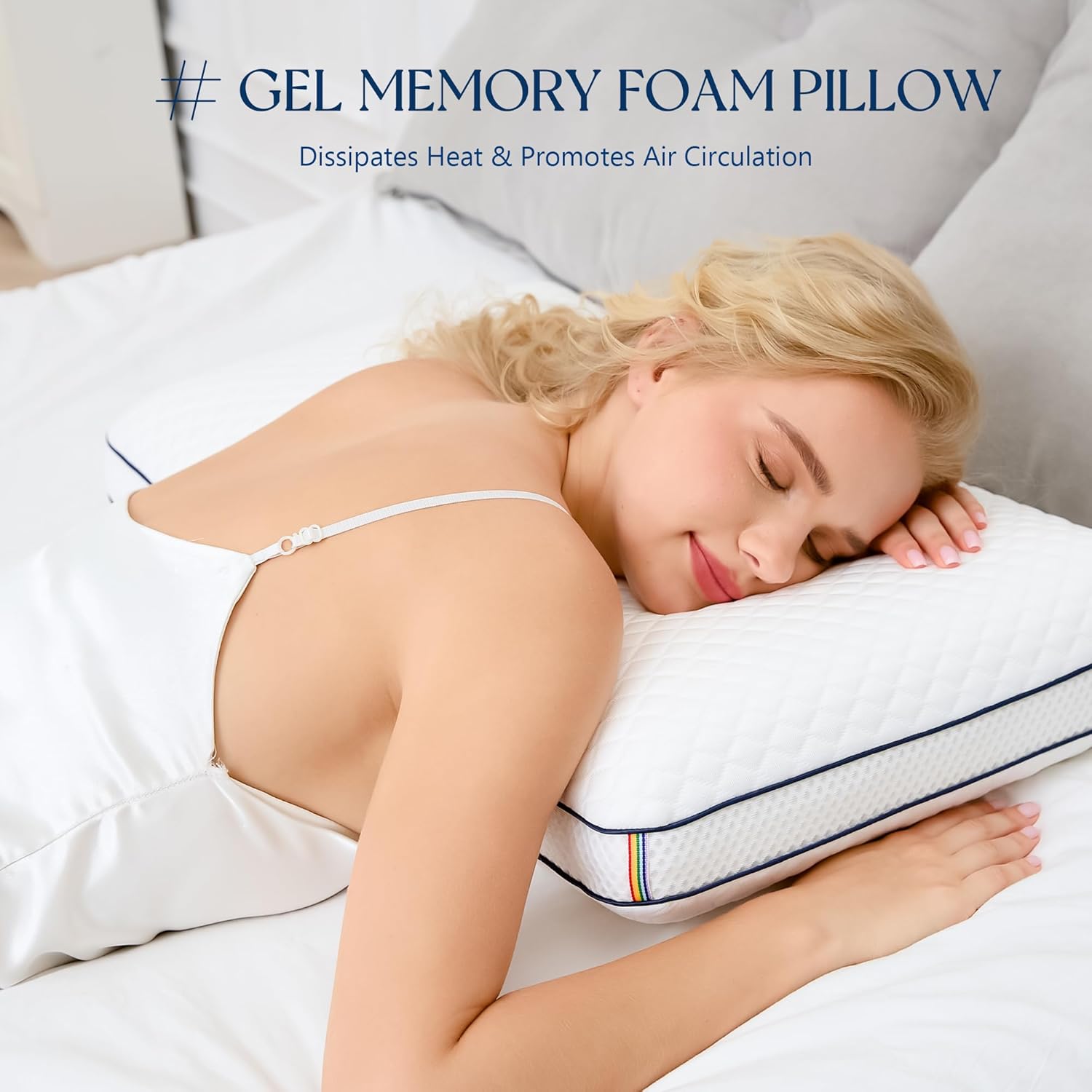 Gel-Memory-Schaum-Kissen, orthopädisches Kissen für Seitenschläfer, ergonomisches Kissen mit abnehmbarem Bezug, Kissen gegen Nackenschmerzen, 60 x 40 x 10 cm – Bild 2