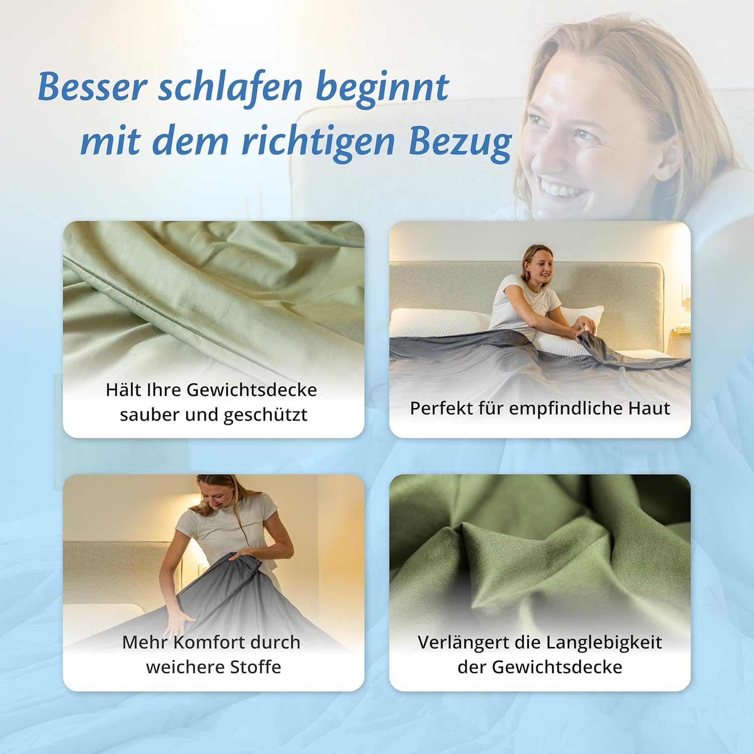 Ella Bettbezug 135 x 200 cm für Gewichtsdecke – aus 100 % Baumwolle – geeignet für 7 kg und 9 kg Gewichtsdecken – Olivgrün – Bild 5