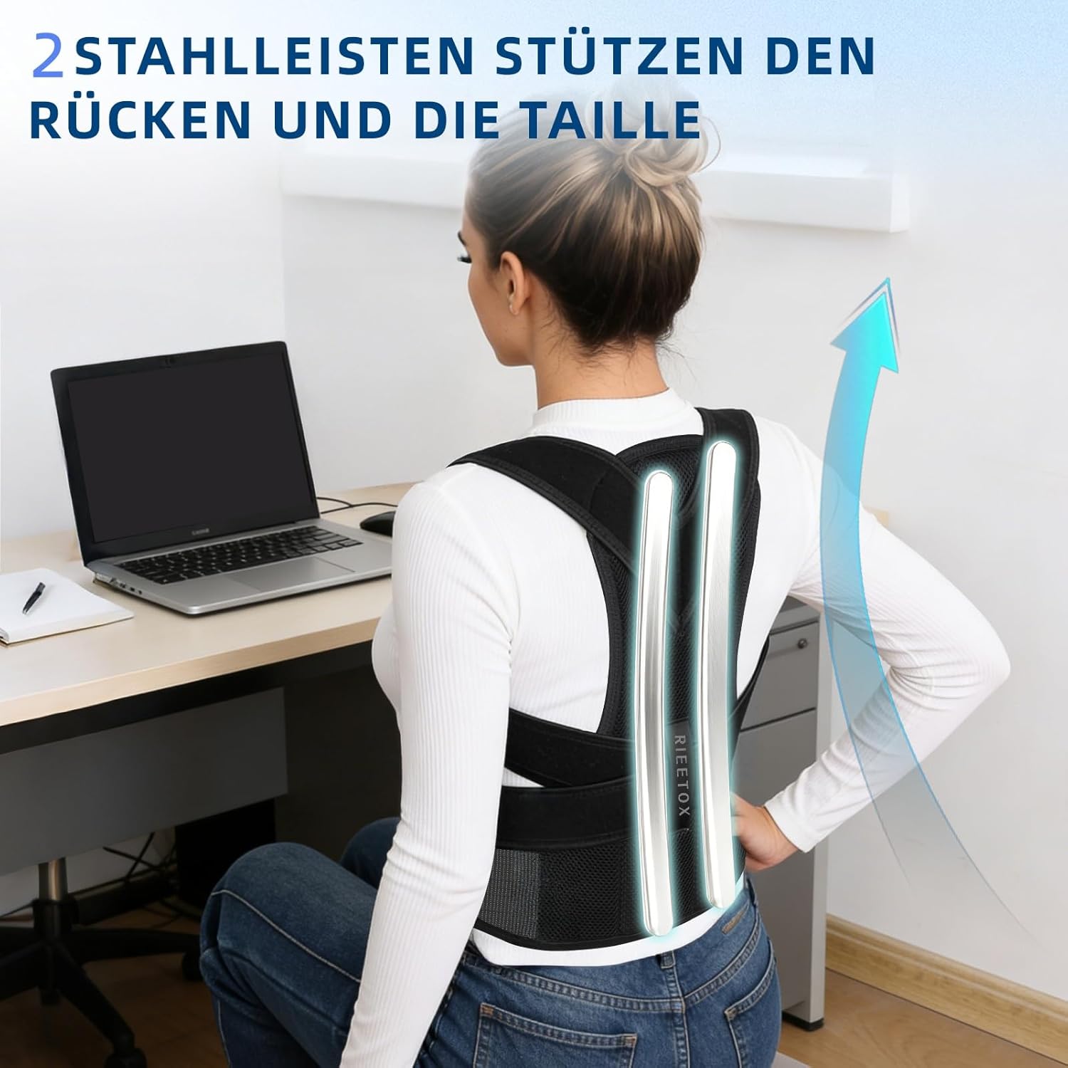 Rückenstützgürtel und Haltungskorrektur für Männer und Frauen – Glätteisen mit Schulterstrecker lindert Schmerzen im oberen Rücken – verstellbar, atmungsaktiv, perfekt für Alltag und Büro (L) – Bild 3