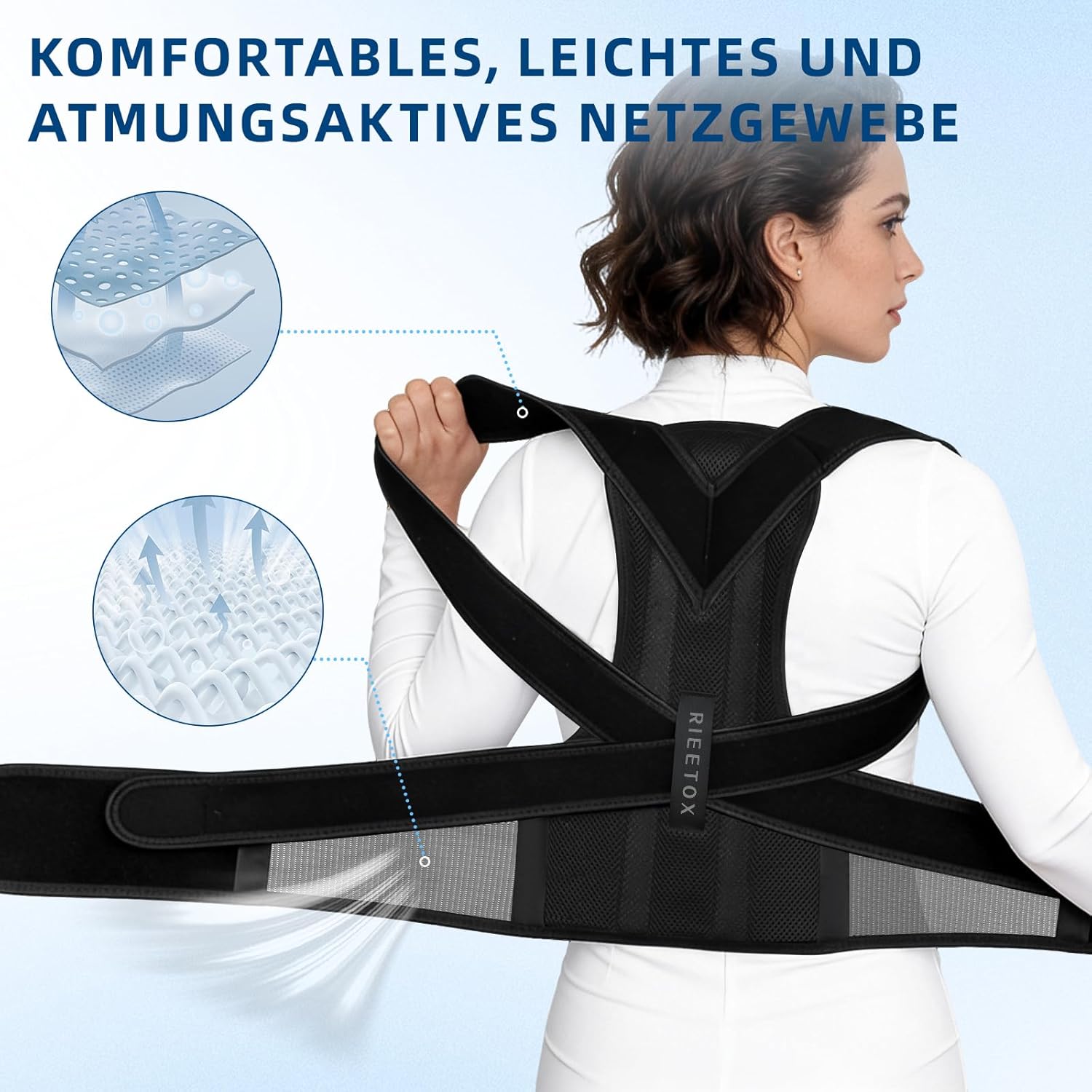 Rückenstützgürtel und Haltungskorrektur für Männer und Frauen – Glätteisen mit Schulterstrecker lindert Schmerzen im oberen Rücken – verstellbar, atmungsaktiv, perfekt für Alltag und Büro (L) – Bild 8