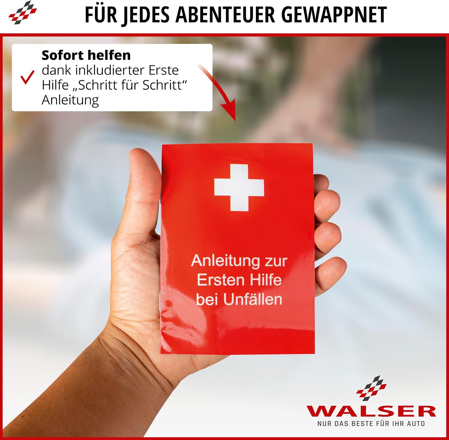 WALSER Kfz-Verbandstasche 2026 nach StVO konform, 3-in-1 Kfz-Verbandskasten mit Pannendreieck und Warnweste, Kombitasche, Verbandskasten, Warnweste PKW + Warndreieck PKW DIN 13164 – Bild 6