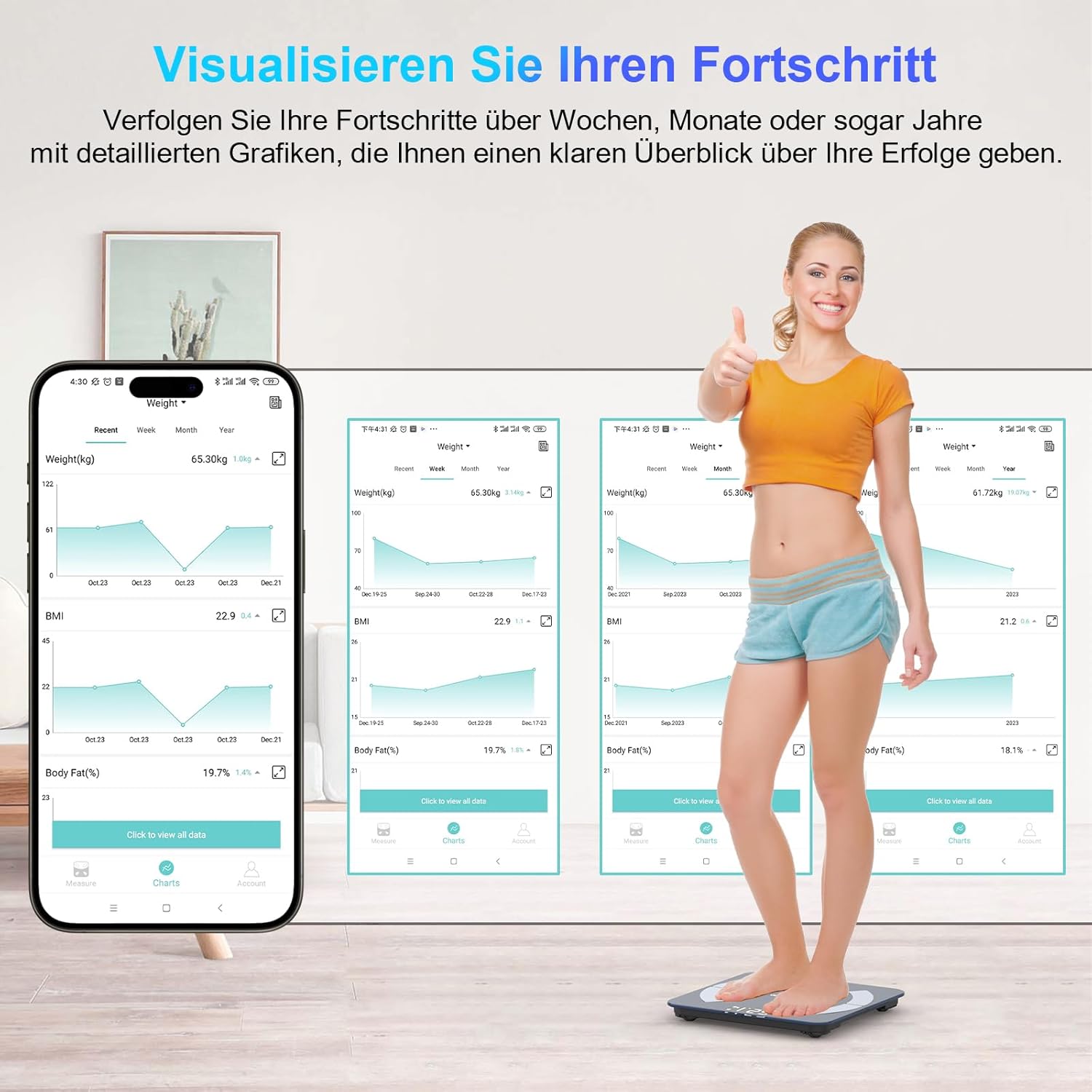 Healthkeep Personenwaage, hochpräzise Bluetooth-Körperwaage mit App, 13 Gesundheitsmetriken für Android und iOS, max. 180 kg/400 lb/28st (blau) – Bild 4