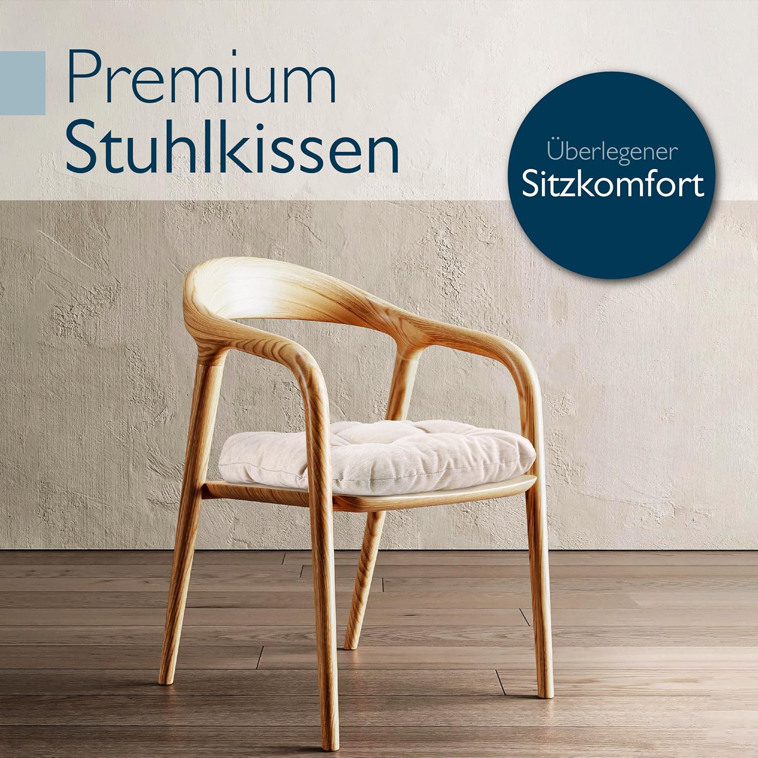 Beautissu 4er Set Premium Stuhlkissen 40 x 40 cm, natürliches, UV-beständiges & robustes Outdoor-Sitzkissen, 8 cm dickes Kissen für Balkonstühle, Gartenstuhl-Sitzkissen, Innenkissen – HighLux SK – Bild 2