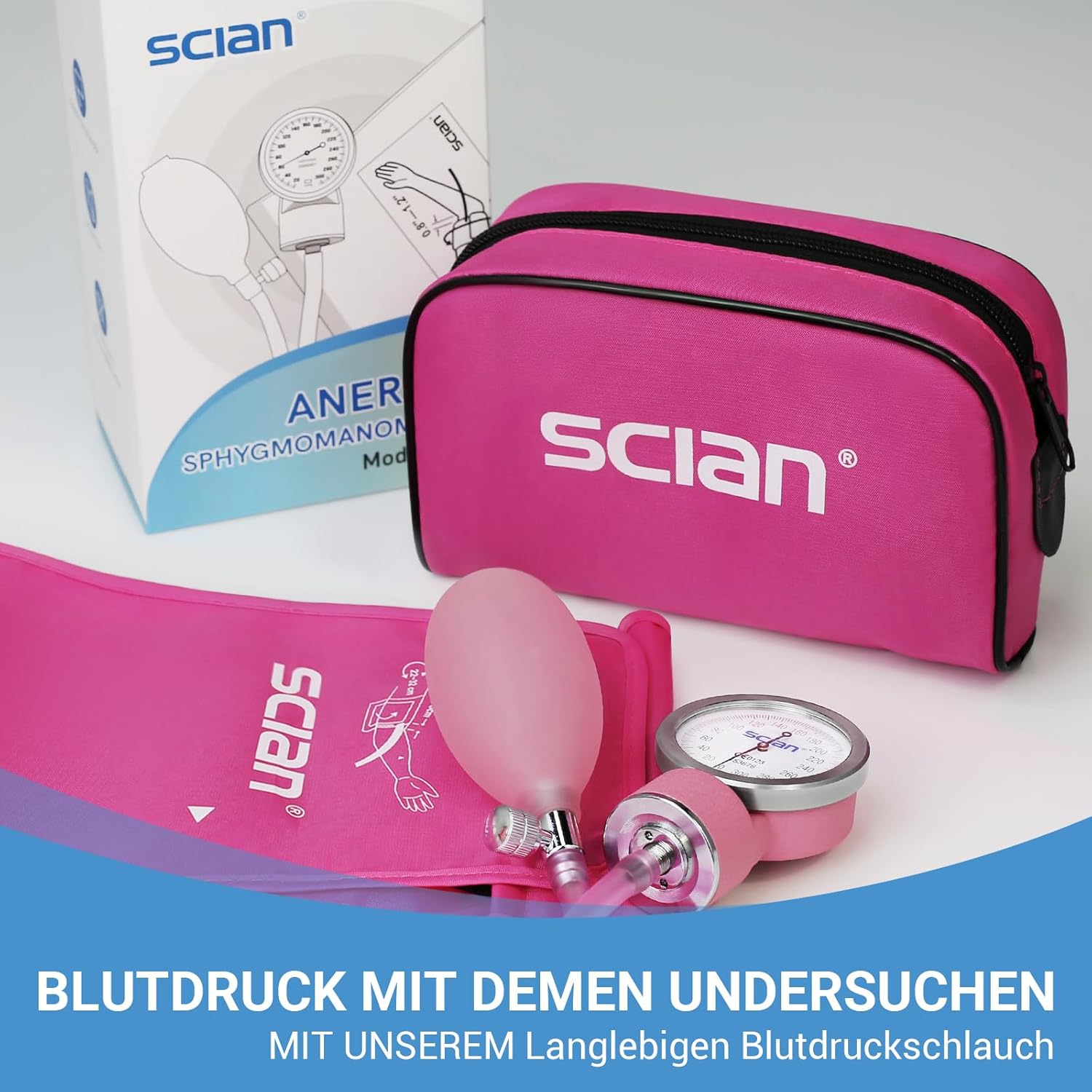 SCIAN Manuelles Blutdruckmessgerät mit europäischer Blutdruckmanschette (22–42 cm) und D-Ring + Tragetasche für Krankenschwestern, Ärzte, Senioren, Erwachsene, Pink – Bild 3