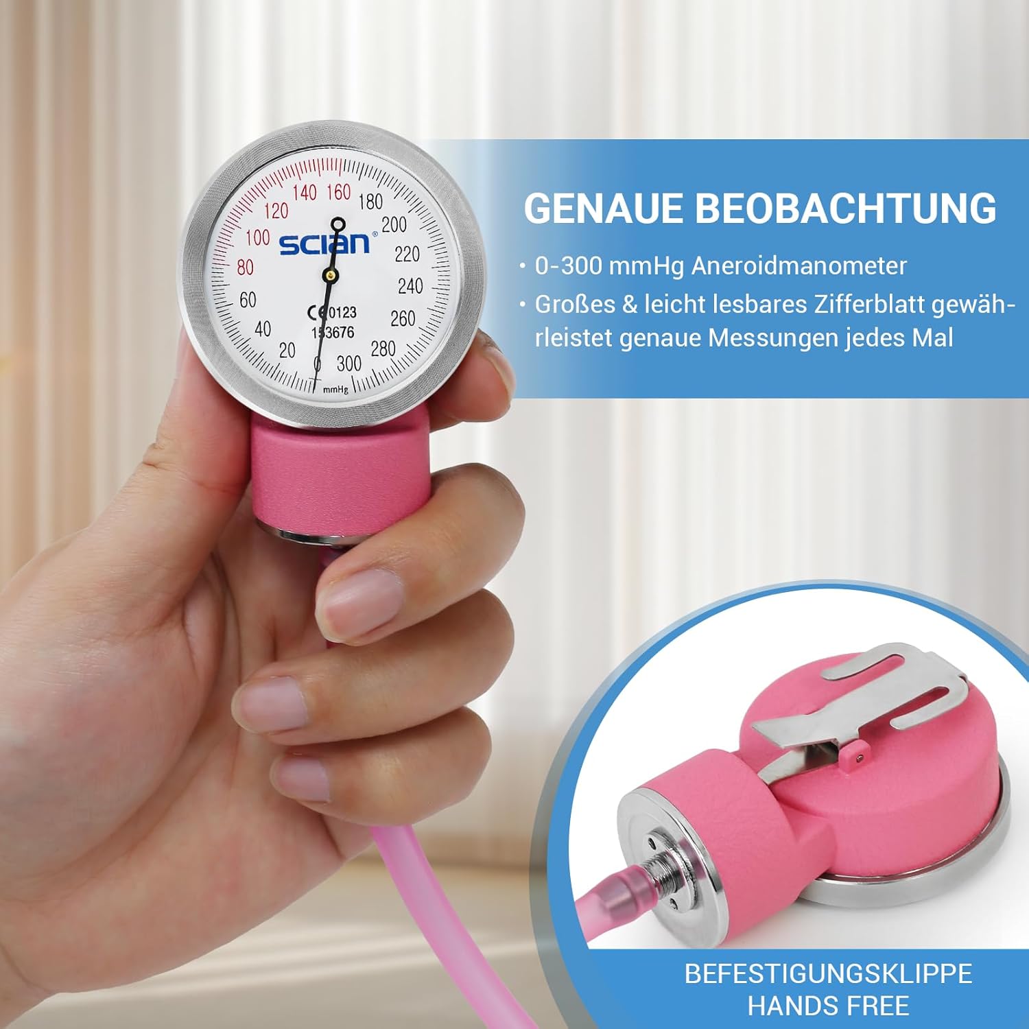 SCIAN Manuelles Blutdruckmessgerät mit europäischer Blutdruckmanschette (22–42 cm) und D-Ring + Tragetasche für Krankenschwestern, Ärzte, Senioren, Erwachsene, Pink – Bild 5