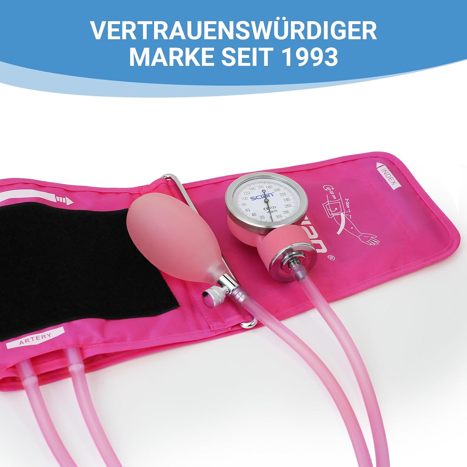SCIAN Manuelles Blutdruckmessgerät mit europäischer Blutdruckmanschette (22–42 cm) und D-Ring + Tragetasche für Krankenschwestern, Ärzte, Senioren, Erwachsene, Pink – Bild 6