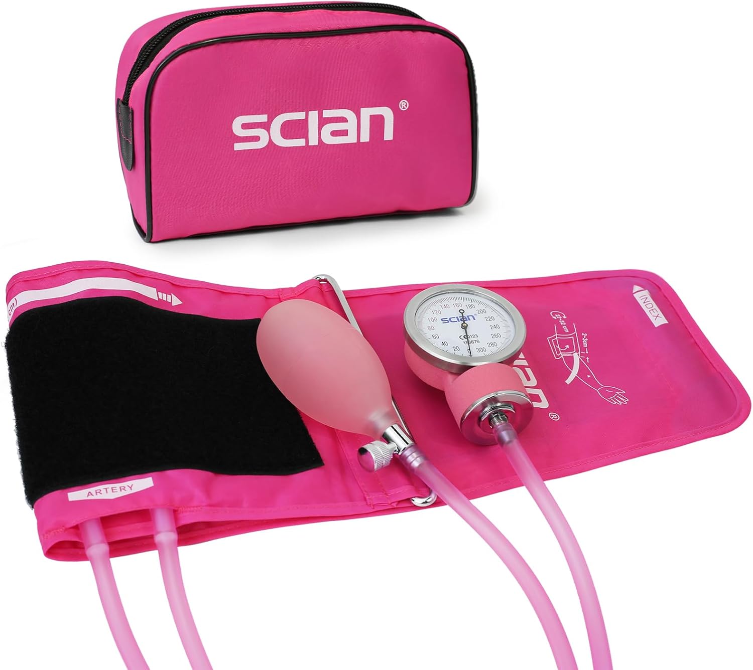 SCIAN Manuelles Blutdruckmessgerät mit europäischer Blutdruckmanschette (22–42 cm) und D-Ring + Tragetasche für Krankenschwestern, Ärzte, Senioren, Erwachsene, Pink – Bild 8