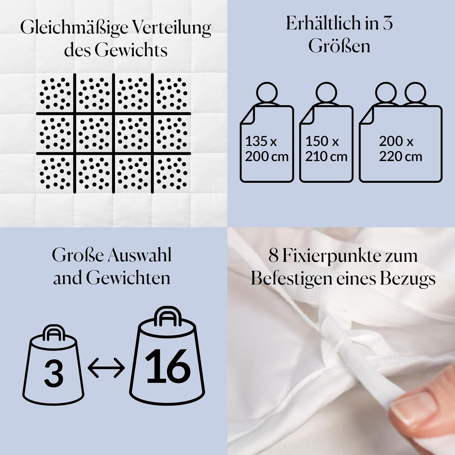 CURA Pearl Classic Gewichtsdecke 135 x 200 9 kg – Anti-Stress-Therapiedecke – schwere Decke für tiefen Schlaf und bessere Erholung – schwere Bettdecke aus 100 % Baumwolle – schwere Gewichtsdecke – Bild 5