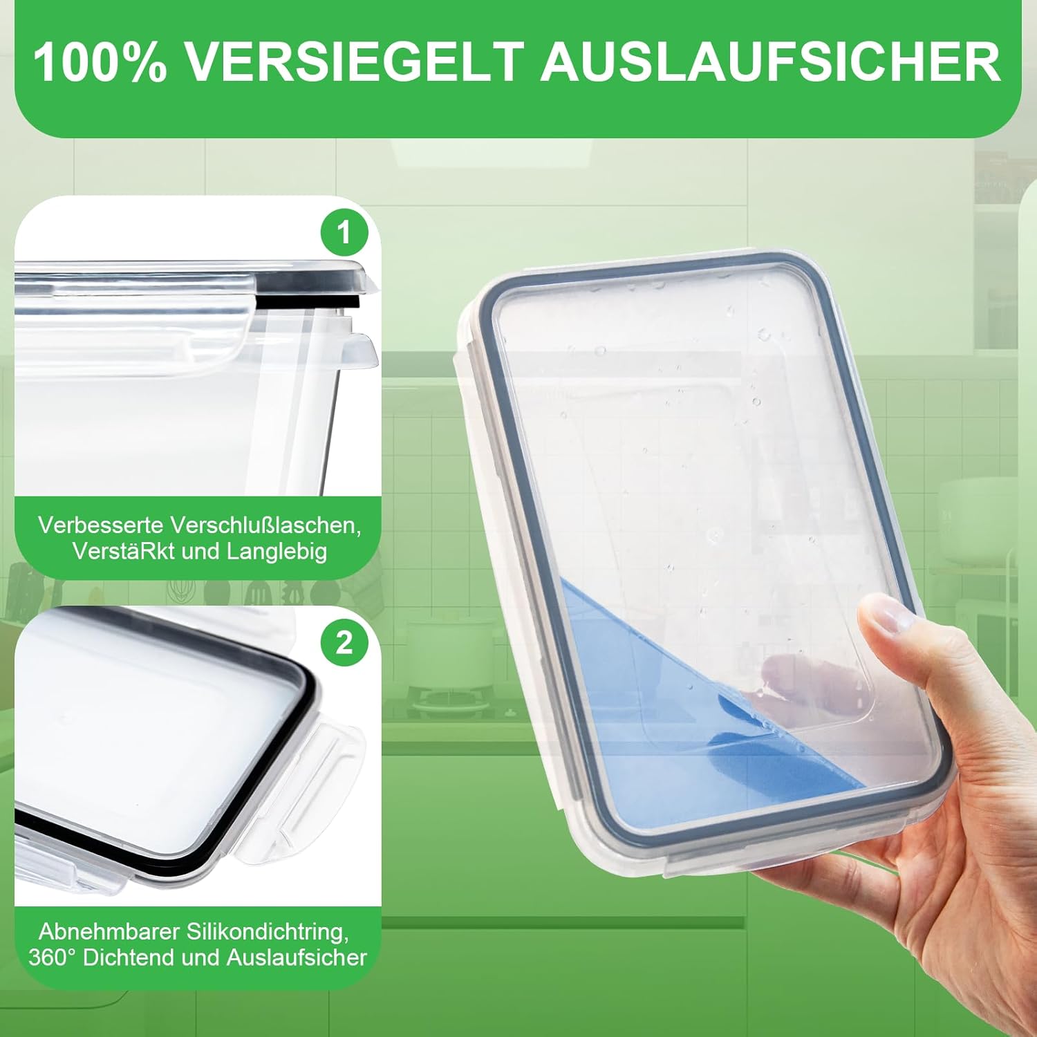 Kottwca Frischhaltedosen mit Deckel-Set, 2,2 l, 1,74 l, 1 l, großes Fassungsvermögen, Tupperware-Set (8 Behälter + 8 Deckel), Küchen-Meal-Prep-Boxen, 100 % auslaufsicher, BPA-freies Lunchbox-Set für Mikrowellen – Bild 3