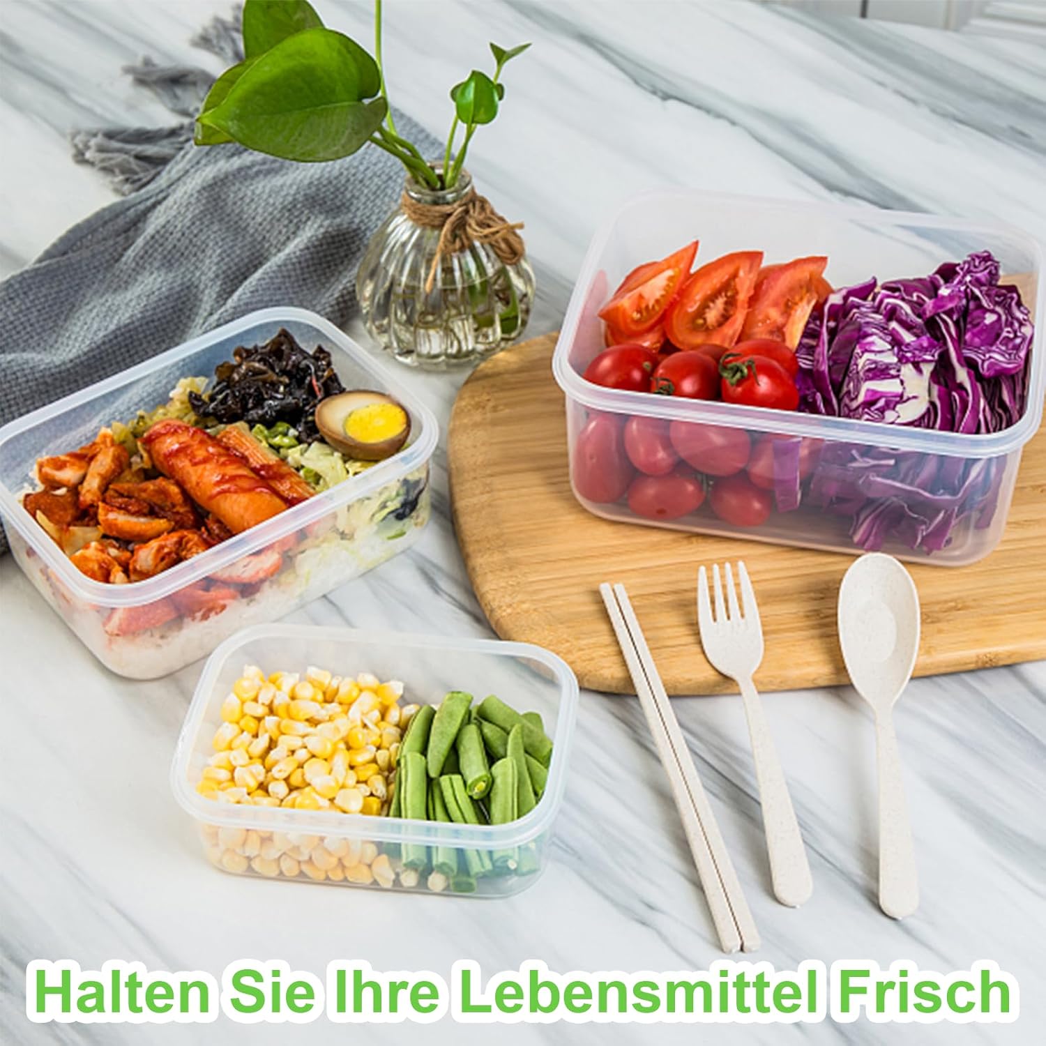 Kottwca Frischhaltedosen mit Deckel-Set, 2,2 l, 1,74 l, 1 l, großes Fassungsvermögen, Tupperware-Set (8 Behälter + 8 Deckel), Küchen-Meal-Prep-Boxen, 100 % auslaufsicher, BPA-freies Lunchbox-Set für Mikrowellen – Bild 6