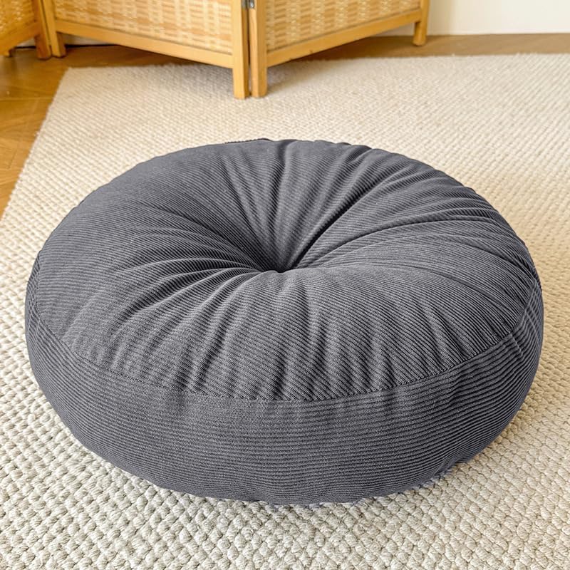 Rundes Bodenkissen, 45 x 45 cm, großes dickes Cord-Bodenkissen, Meditationskissen für Erwachsene, dekorative runde Kissen für Yoga, Wohnzimmer, Balkon und Outdoor-Tatami (Rauchgrau)