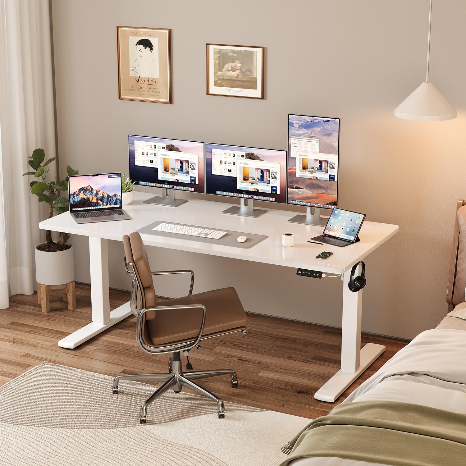 JUMMICO Elektrisch höhenverstellbarer Schreibtisch – Stehsitztisch mit Memory-Funktion & kompletter Tischplatte, Computertisch für Büro & Zuhause, 80 x 53 cm, Weiß – Bild 2