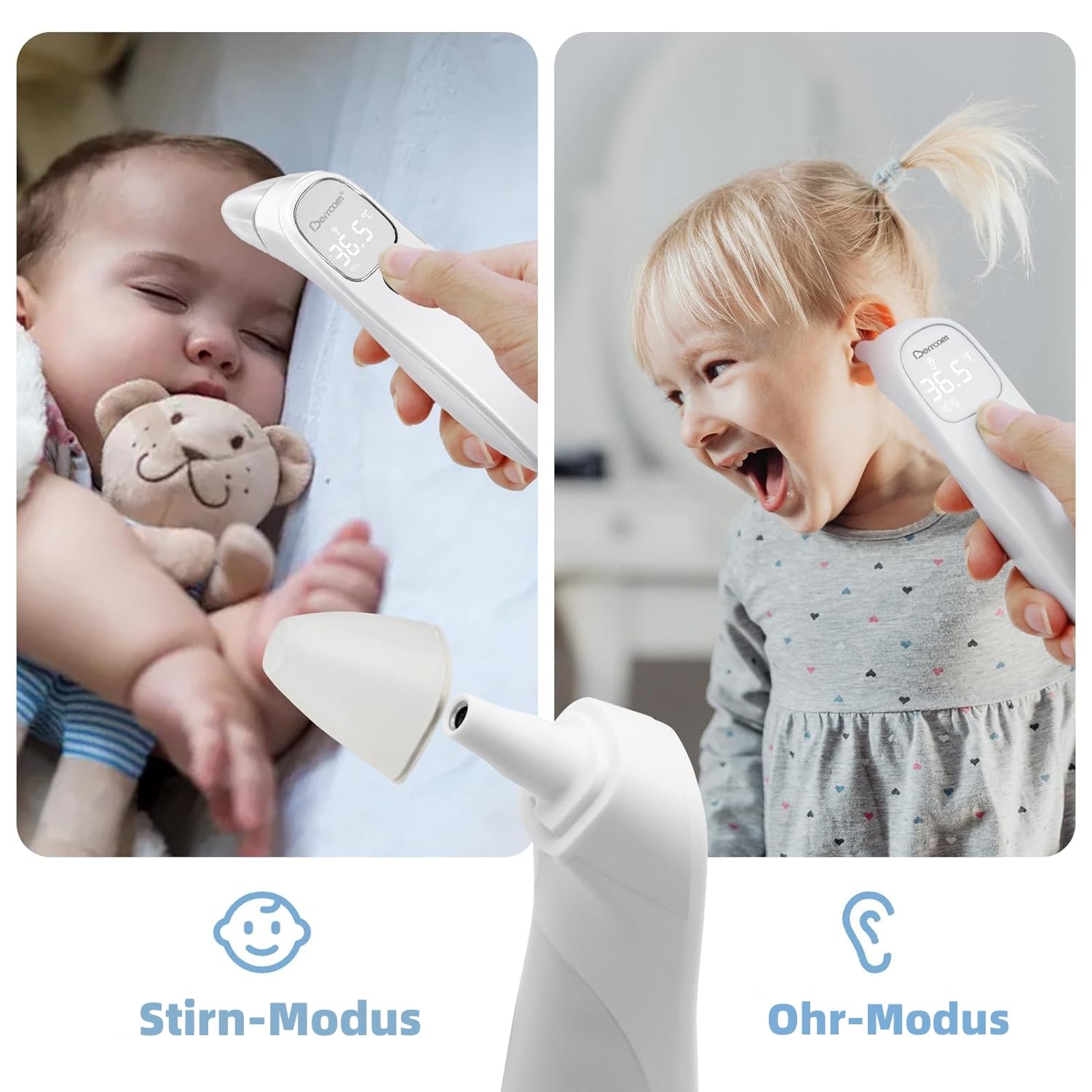 Berrcom Fieberthermometer, kontaktloses Stirn- und Ohrthermometer, digitales medizinisches Thermometer, Infrarot-Stirnthermometer für Babys, Erwachsene, mit Fieberalarm, sofortiger Ablesung, °C/°F-Umschaltung – Bild 2