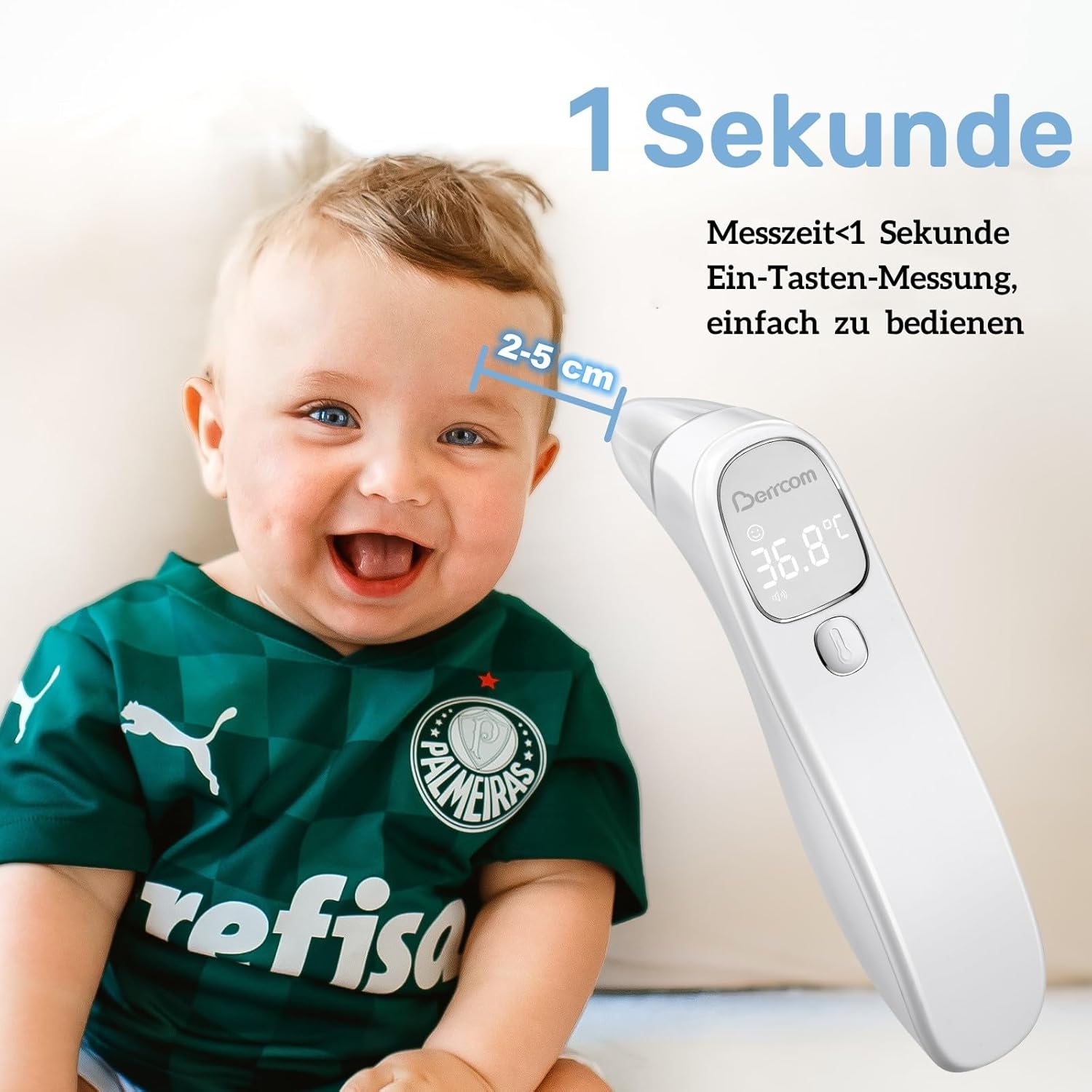 Berrcom Fieberthermometer, kontaktloses Stirn- und Ohrthermometer, digitales medizinisches Thermometer, Infrarot-Stirnthermometer für Babys, Erwachsene, mit Fieberalarm, sofortiger Ablesung, °C/°F-Umschaltung – Bild 5